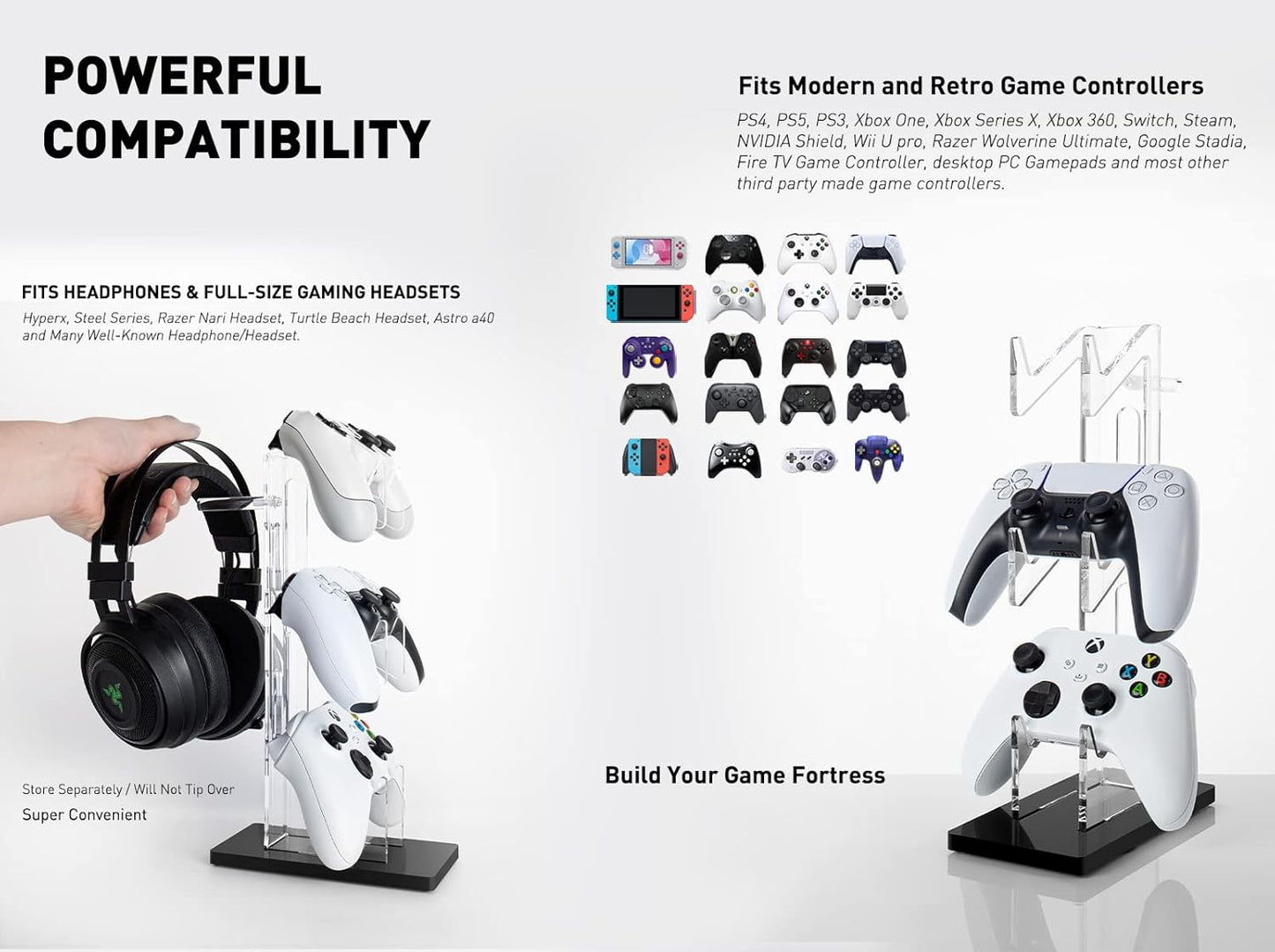 OAPRIRE Universal 3 Tier Controller Holder and Headset Stand for PS4 PS5 XBOX ONE SWITCH, Controller Stand Gaming Accessories, Build Your Game Fortresses (Black)