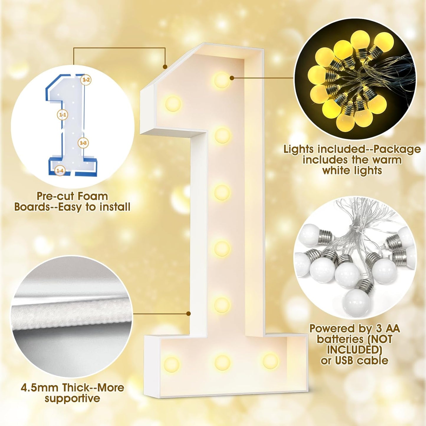 Ledido 4FT Marquee Light Up Letters Large Light Up Letters for Party Decoration, Marquee Letter for Birthday Graduation Baby Shower Wedding, Pre-Cut Foam Board Assembly Required Letter H