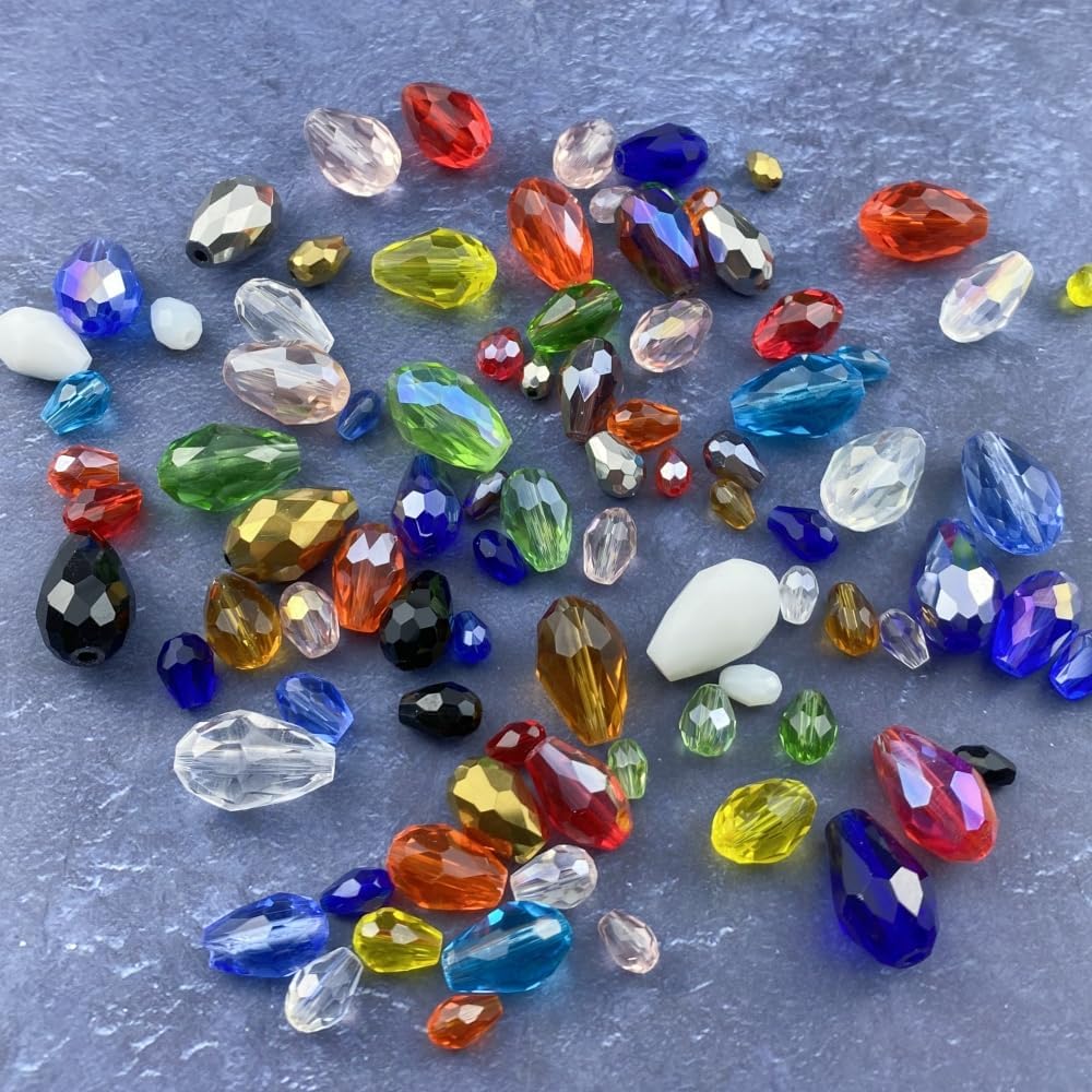 50pcs 10x15mm Teardrop Crystal Glass Beads Vertical Hole Faceted Glass Teardrop Spacer Beads for Bracelets Necklace Earring DIY Jewelry Making Craft(Red AB)