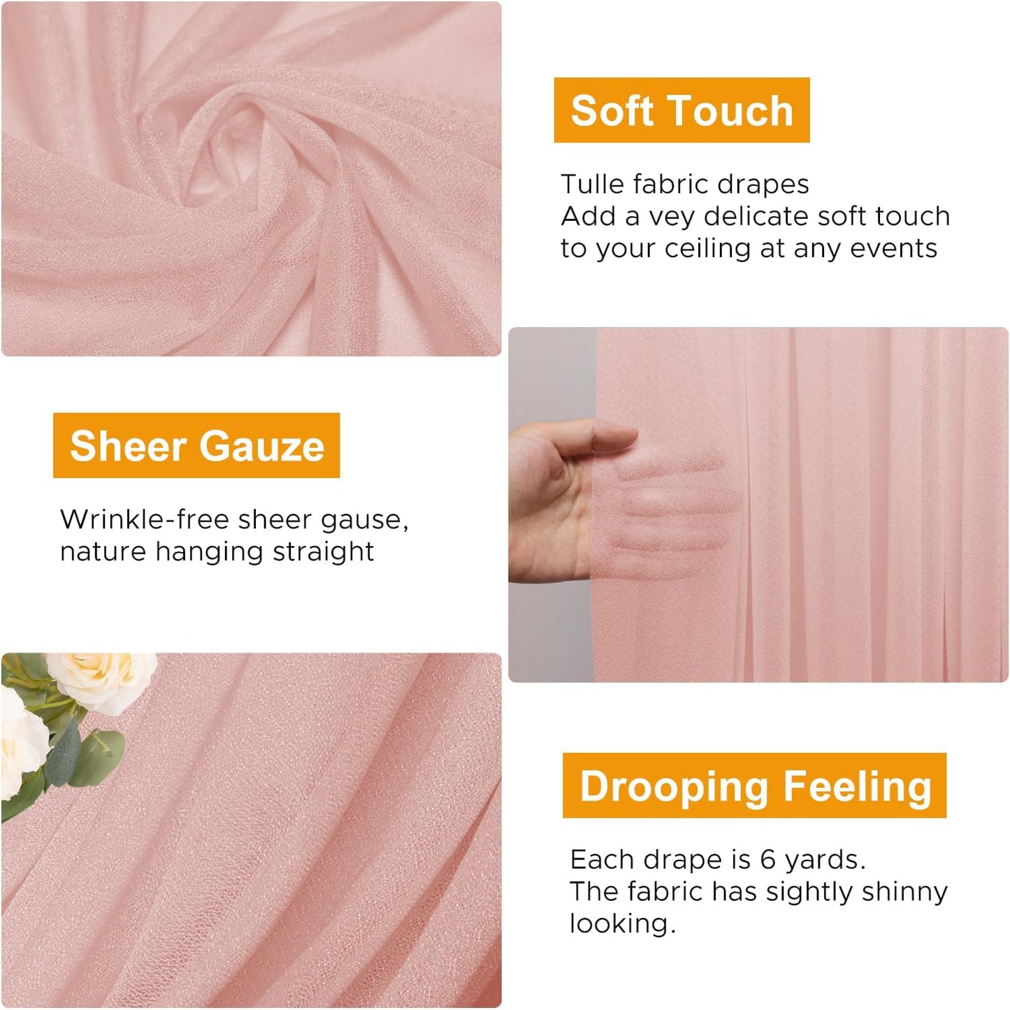 Wedding Arch Draping Fabric 2 Panels 28.7" x 20FT Blush Sheer Chiffon Backdrop Drapes for Wedding Ceremony Birthday Party Bridal Shower Outdoor Decoration