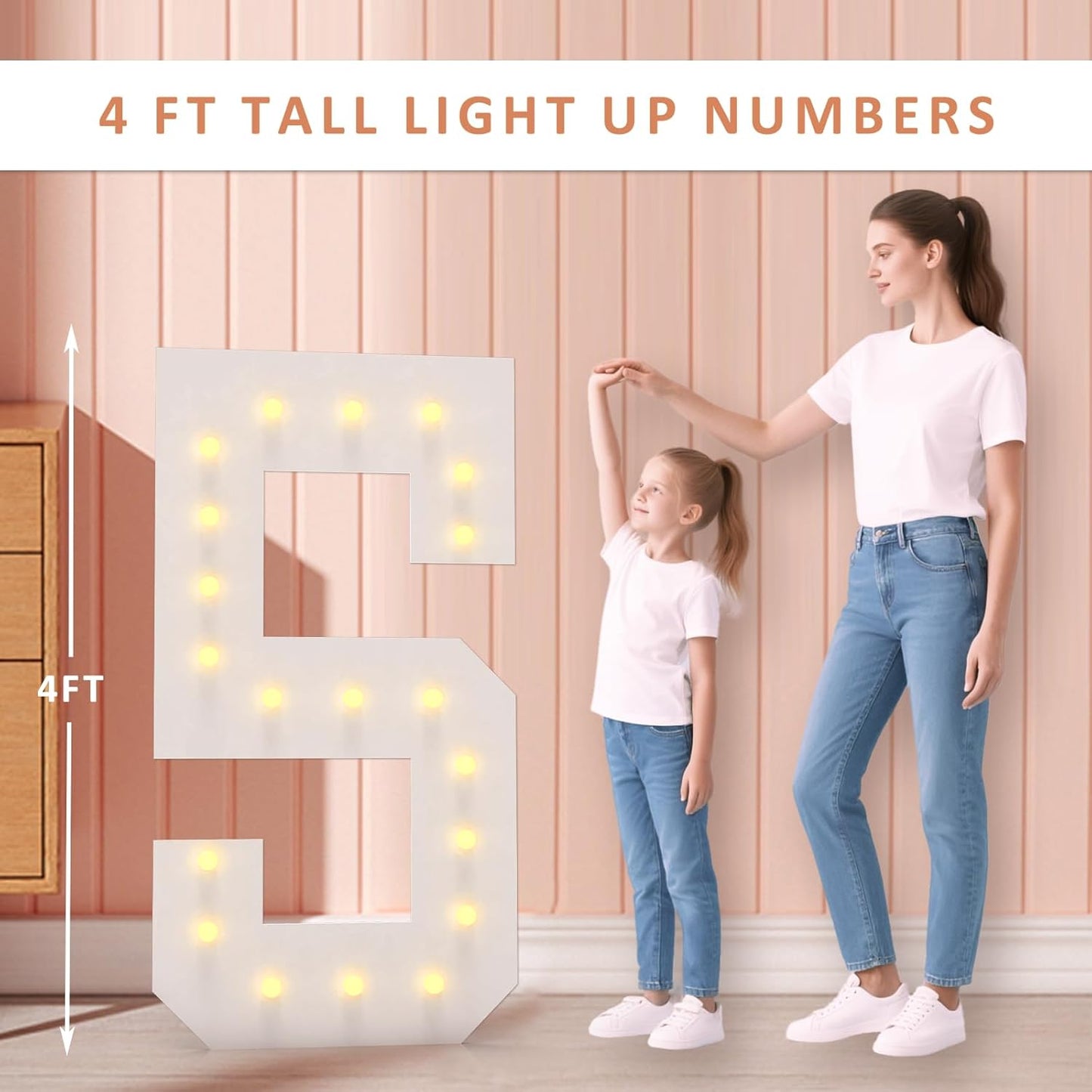 LOBOOM 4FT Light Up Numbers, Marquee Numbers 4 Feet Tall Giant Number 80 Mosaic Big Number Sign for 80th Birthday Party Backdrop Anniversary Decorations, Pre-Cut Large Frame