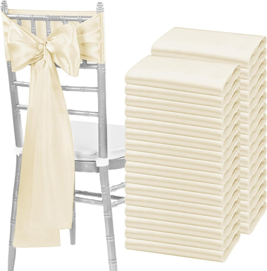 fani 120 PCS Ivory Satin Chair Sashes Bows Universal Chair Cover for Wedding Reception Restaurant Event Decoration Banquet,Party,Hotel Event Decorations (7 x 108 inch)