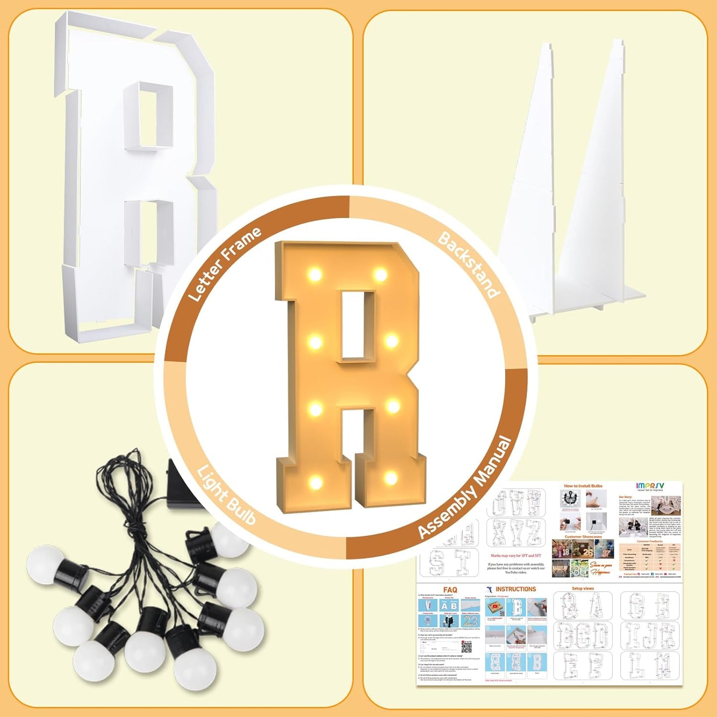 imprsv Marquee Light Up Letters, 3FT Marquee Letters for Birthday Baby Shower Wedding Decorations Light Up Letters for Engagement Party Decor, Large Marquee Letters for Party Decorations, Letter R