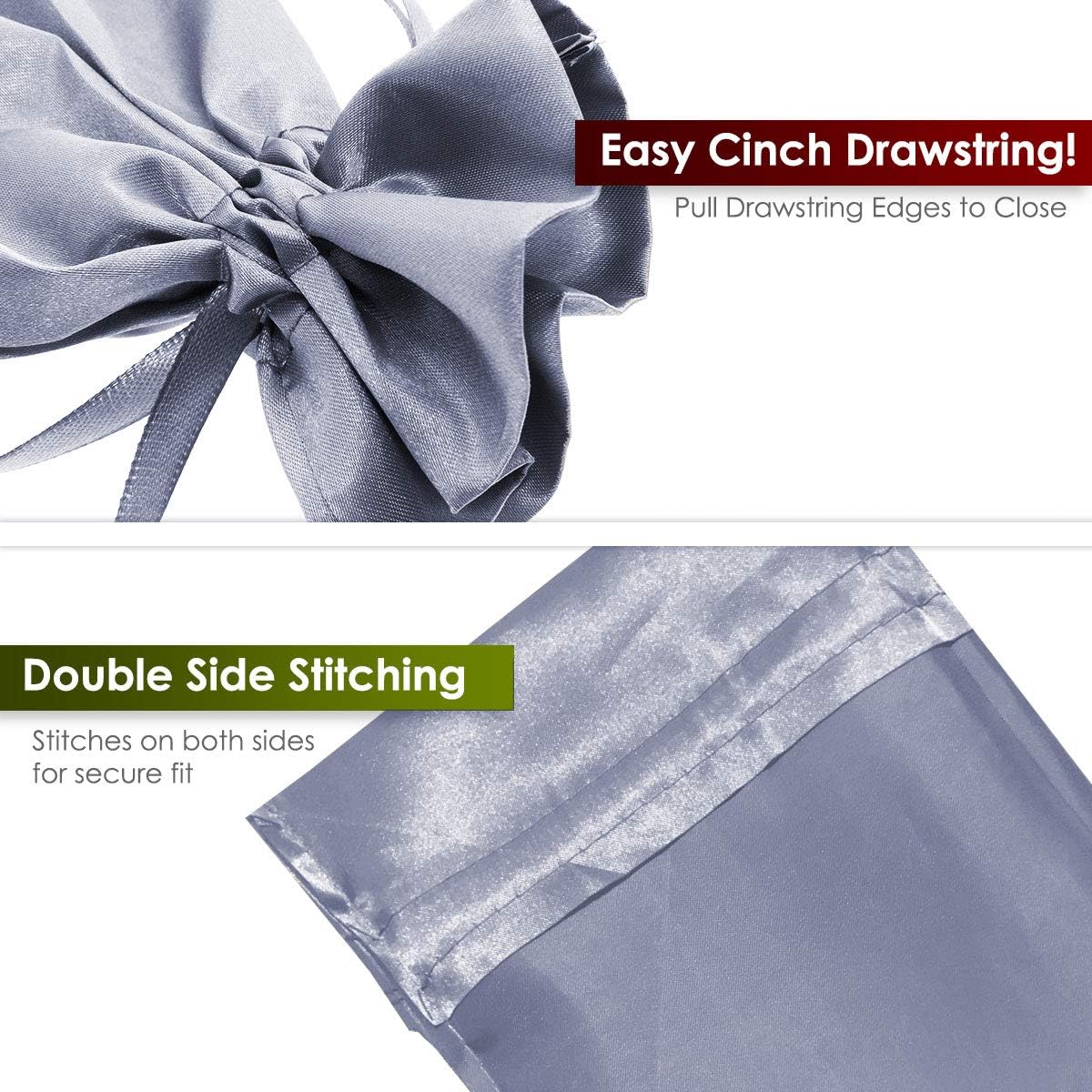 3" x 4" Silver Satin Gift Bags, Jewelry Bags, Wedding Favor Silky Drawstring Baby Shower Christmas 50 per Pack