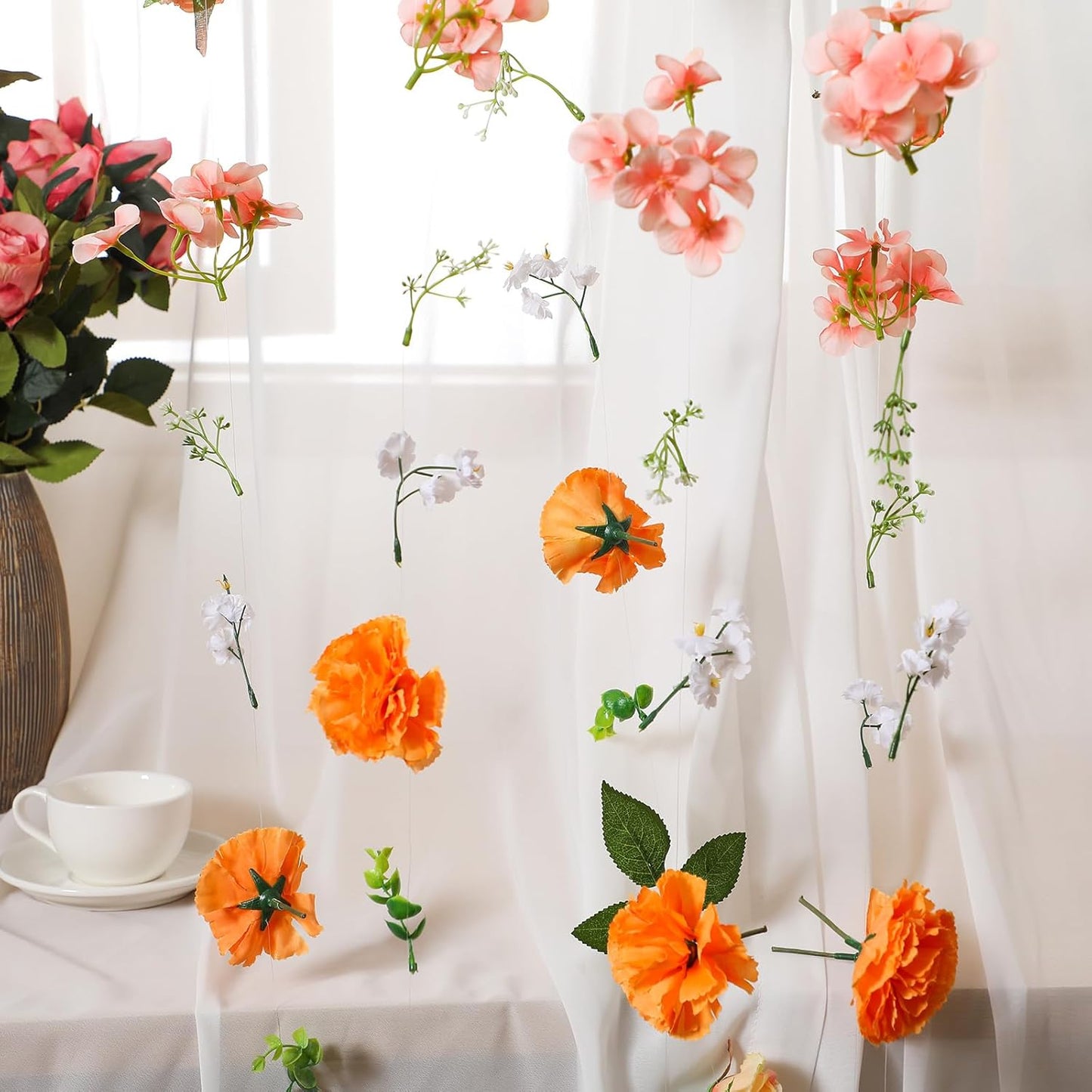 XunYee 6 Pcs 35.4 ft Flower Garlands Hanging Wildflower Backdrop Decoration Artificial Floral Garlands Fake Flower Vines Faux Silk Wildflower Decor for Halloween Fall Wedding Garden Wall Arch(Rose)