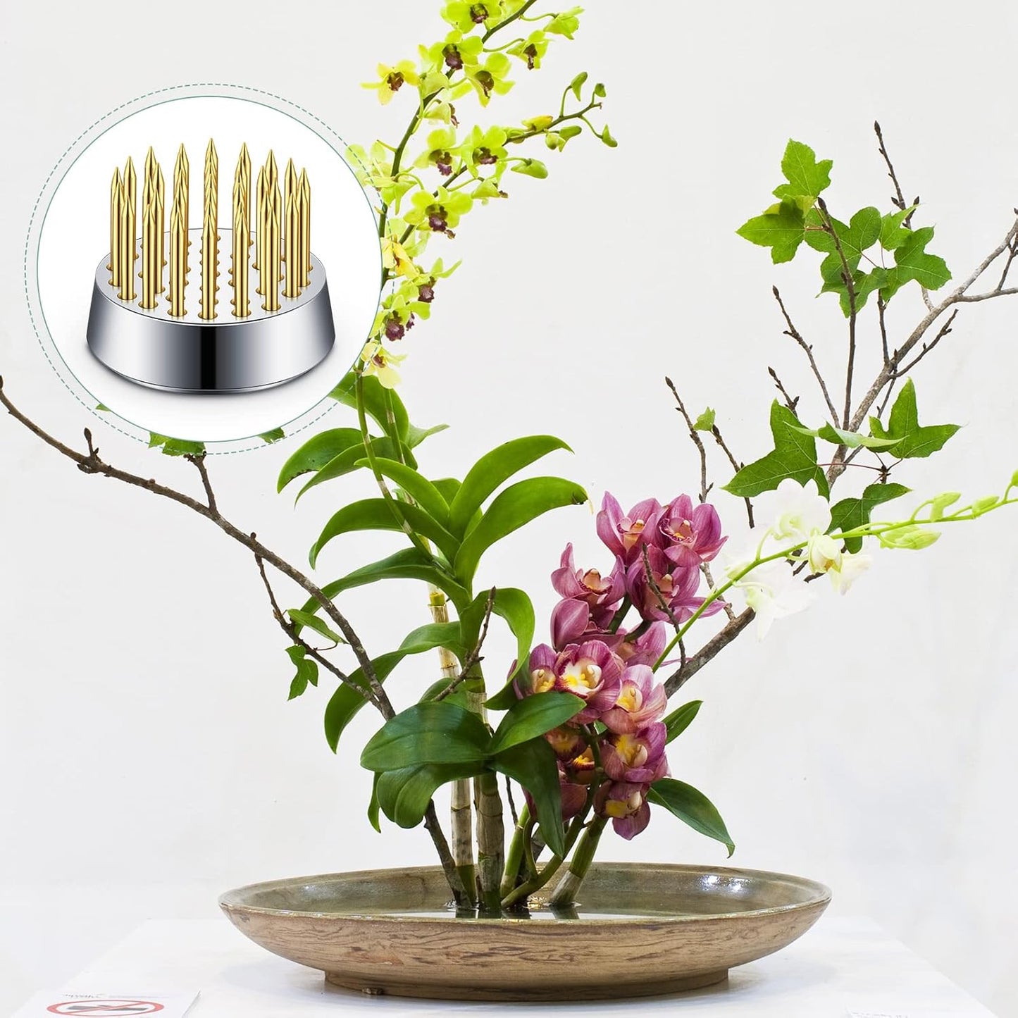 Kritkin 24 Pieces Flower Frogs Holder Mini Floral Round Flower Japanese Arranger Fixed Pin Holder for Arrangements Floral Plant Small Vase Ikebana Decoration Supplies Plant Fixation(0.9 Inch,Gold)