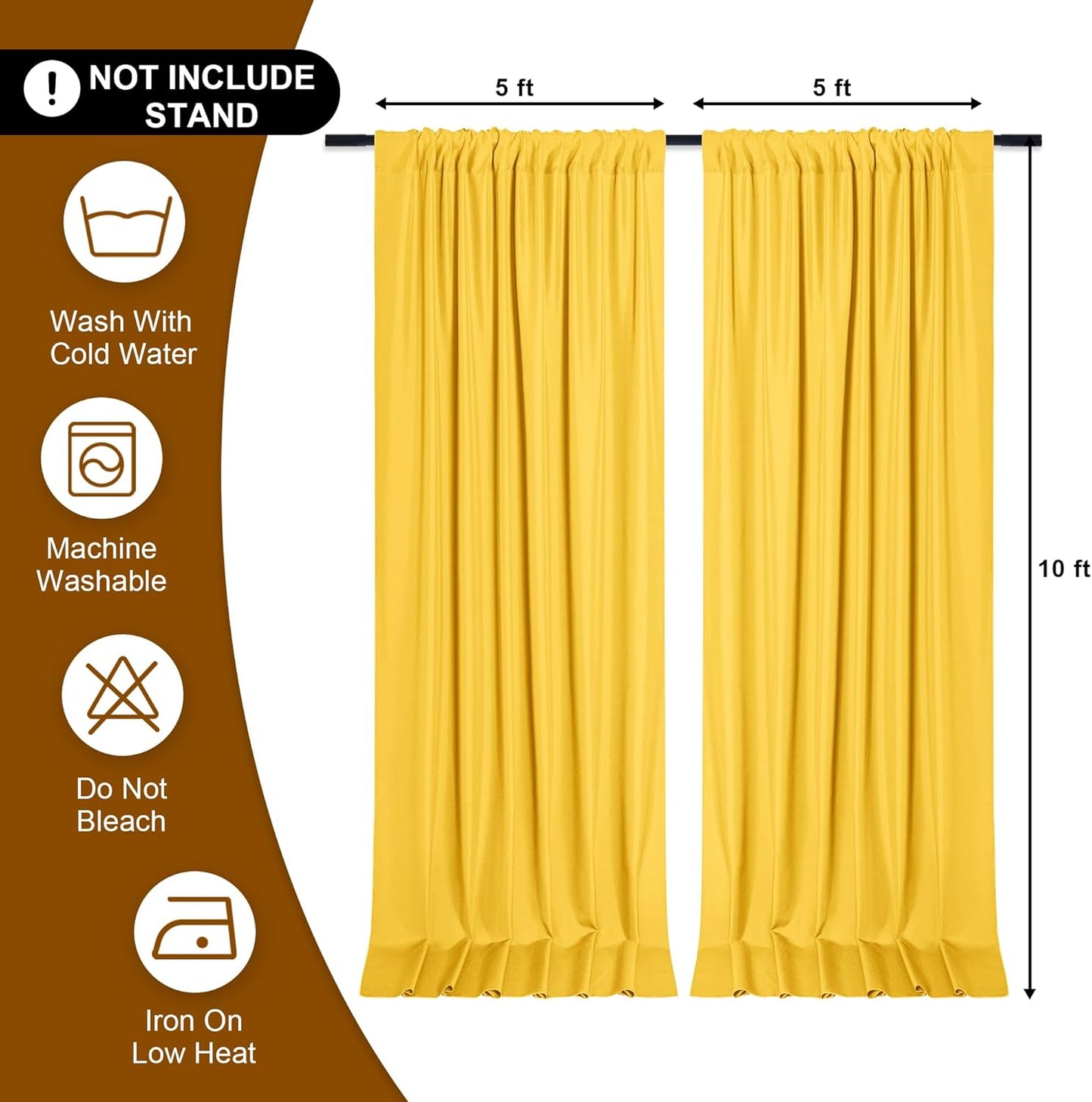 DWCN 10x10 FT Backdrop Curtains for Parties, Photography Backdrop Drapes with Rod Pockets for Wedding Decorations Stage Birthday Family Gatherings, 2 Panels 5ft x 10ft, Yellow