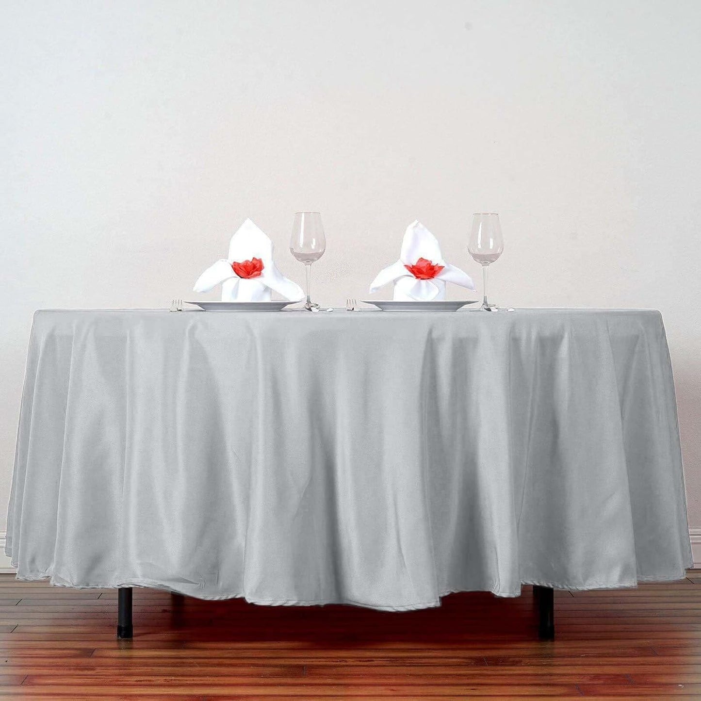 Efavormart Round Tablecloth, 108 Inch Stain & Wrinkle Resistant Washable Table Cloth, Decorative Polyester Fabric Table Cover for Banquet, Wedding, Dining- Silver
