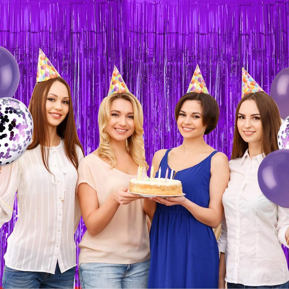 BEISHIDA 2 Pcs Light Purple Violet Door Streamers Tinsel Curtain Party Streamers Backdrop Fringe Foil Wall Background for Birthday Halloween Wedding Party Decoration(3.28 ft x 6.56 ft)