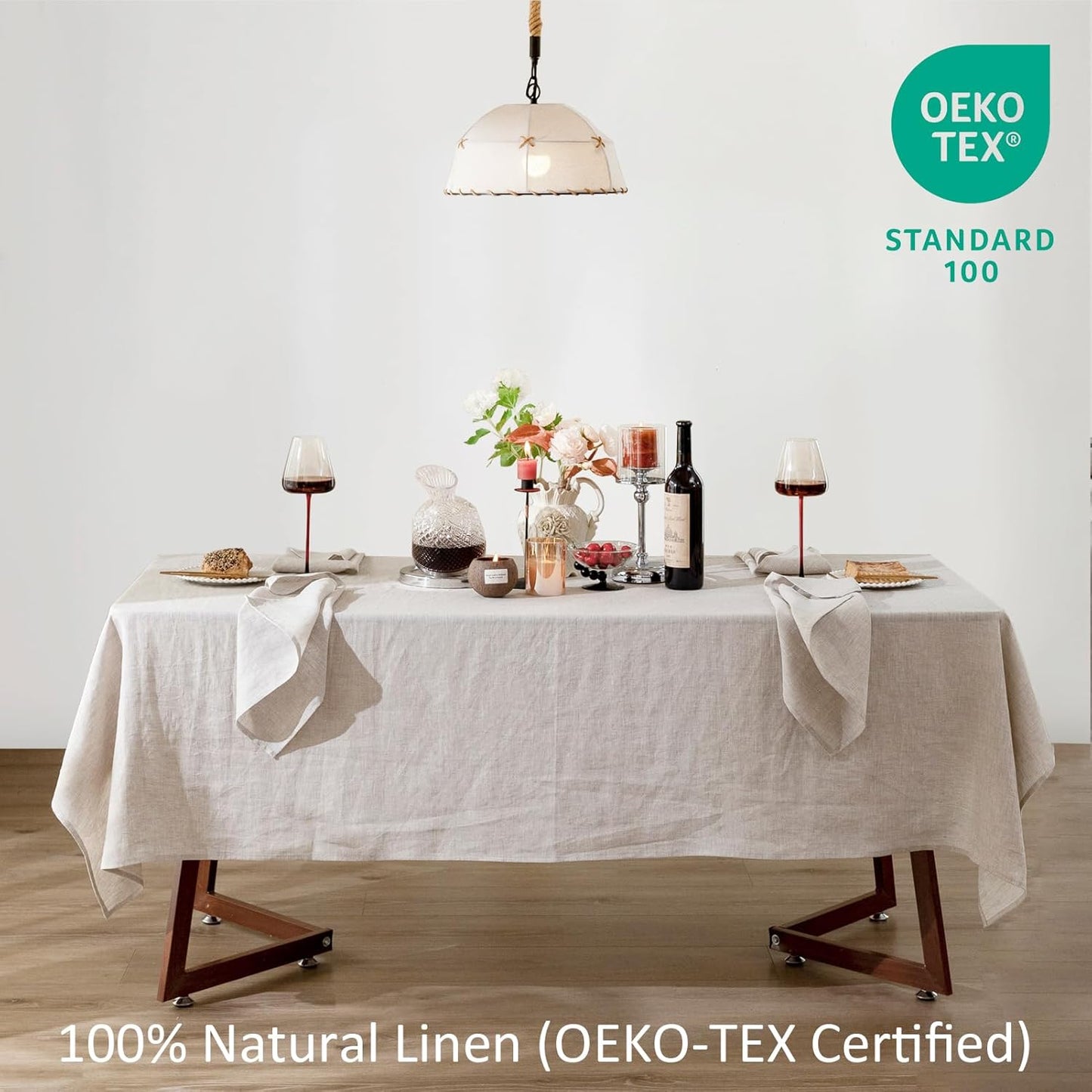 Talasily Linen Tablecloth 100% Pure Linen Table Cloth 60x132 Inches Rectangle Tablecloths Washable Cloths for Kitchen, Dining, Buffet Parties, Holidays, Picnic, Weddings and Restaurants-Natural Linen