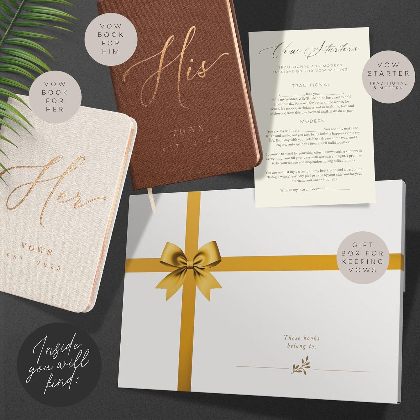 Custom 2025 Vow Books His & Hers - Ivory & Terracotta Linen Wedding Vow Books, Wedding Accessories for Brides & Grooms, His & Hers Gifts - Wedding Registry Must Haves 2025 & Elopement Essentials