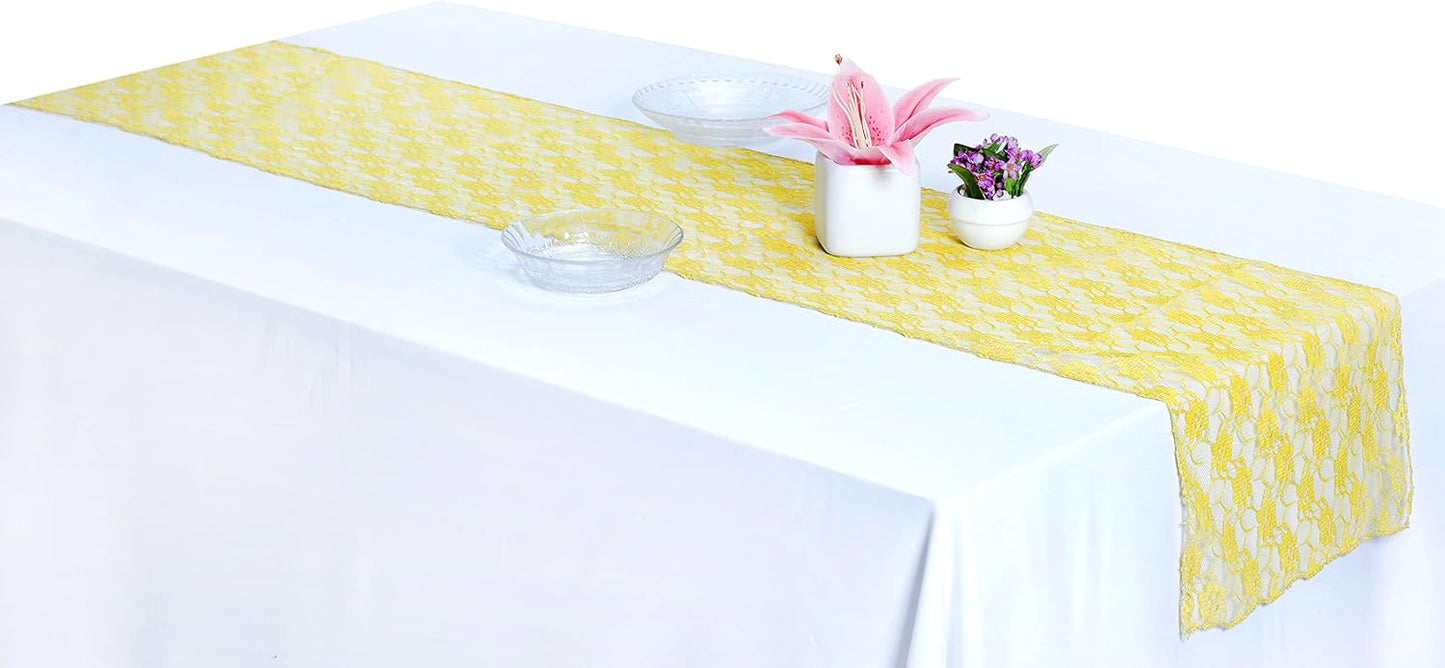 MDS Pack of 12 Wedding 12 x 108 inches Satin Table Runner for Wedding, Decorations for Birthday Parties, Banquets, Graduations, Engagements, Runners fit Rectangle, Round Table- Yellow