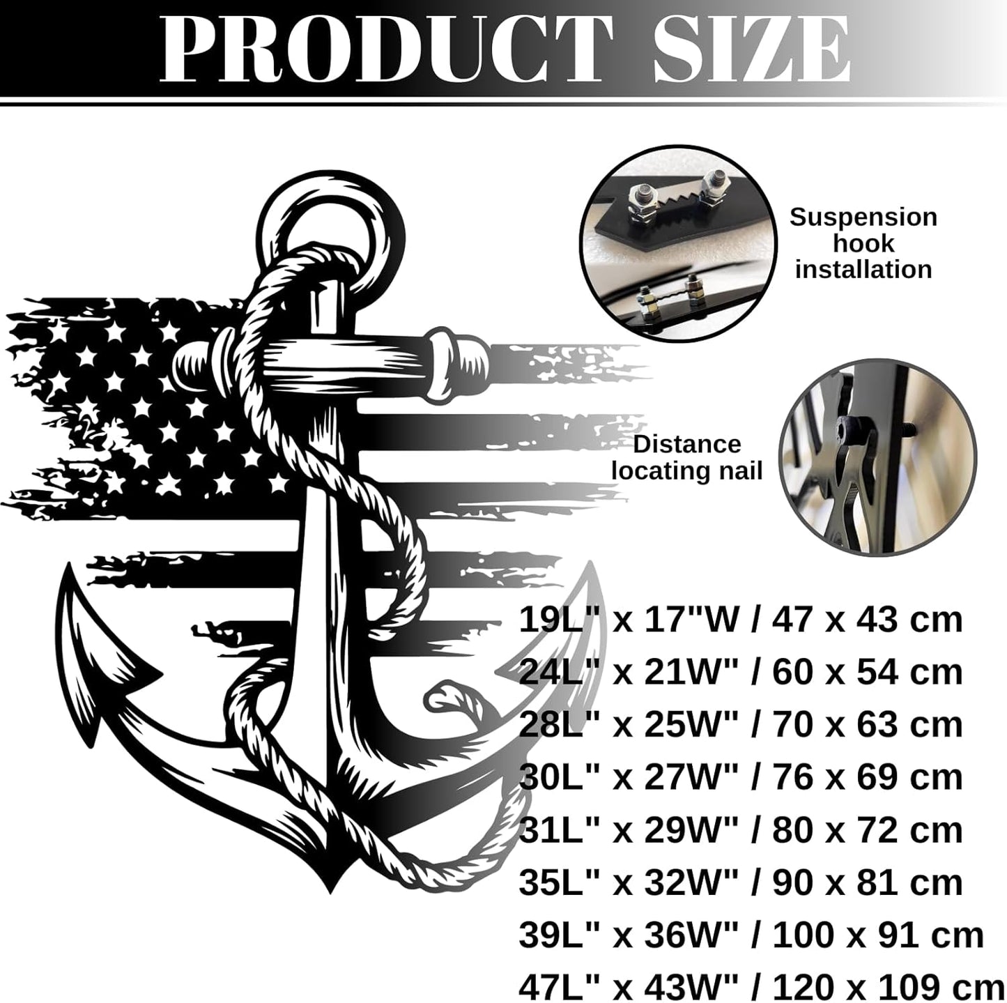 lunwall Metal Anchor Wall Decor, Anchor Metal Sign, Metal Anchor Decor, Anchor Metal Wall Art, Metal Nautical Wall Decor, Metal Wall Decor Coastal, Anchor Wall Decor (silver, 30L x 27W / 76 x 69 cm)