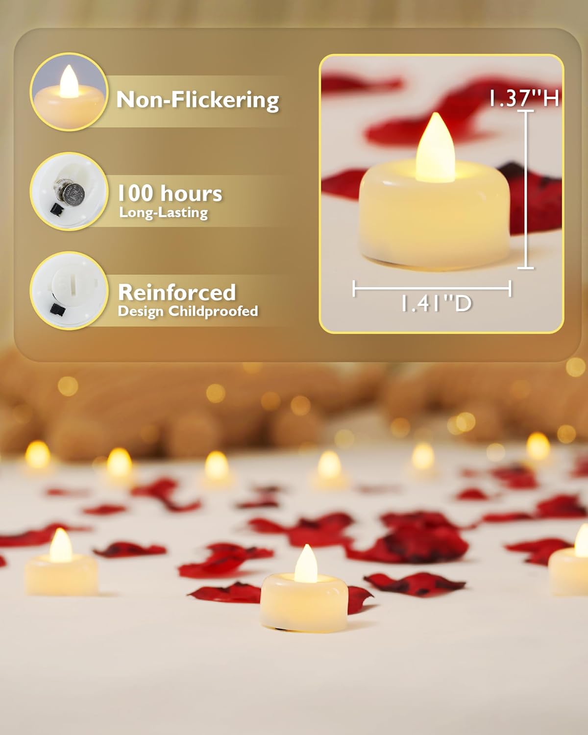 Amagic 50Pack Flameless LED Tea Lights Candles Battery Operated, Electric Fake Tealight Candles for Votive, Halloween, Christmas, Home Decor, Wedding, Table Decor (50Pack)