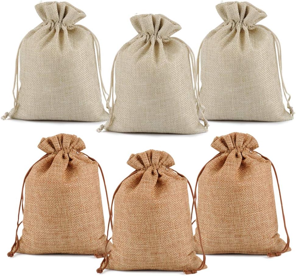 Lucky Monet 25/50/100PCS Burlap Gift Bags Wedding Hessian Jute Bags Linen Jewelry Pouches with Drawstring for Birthday, Party, Wedding Favors, Present, Art and DIY Craft (50Pcs, Cream, 3” x 4”)
