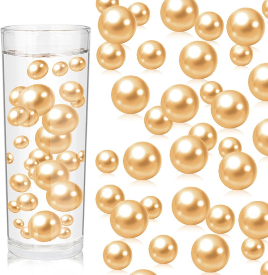 100PCS Light Brown Faux Pearls Beads for Centerpiece Vases, Vase Filler Faux Pearls, No Holes Filler Beads for Party Anniversary Birthday Wedding Table Decor, 14/20/30mm