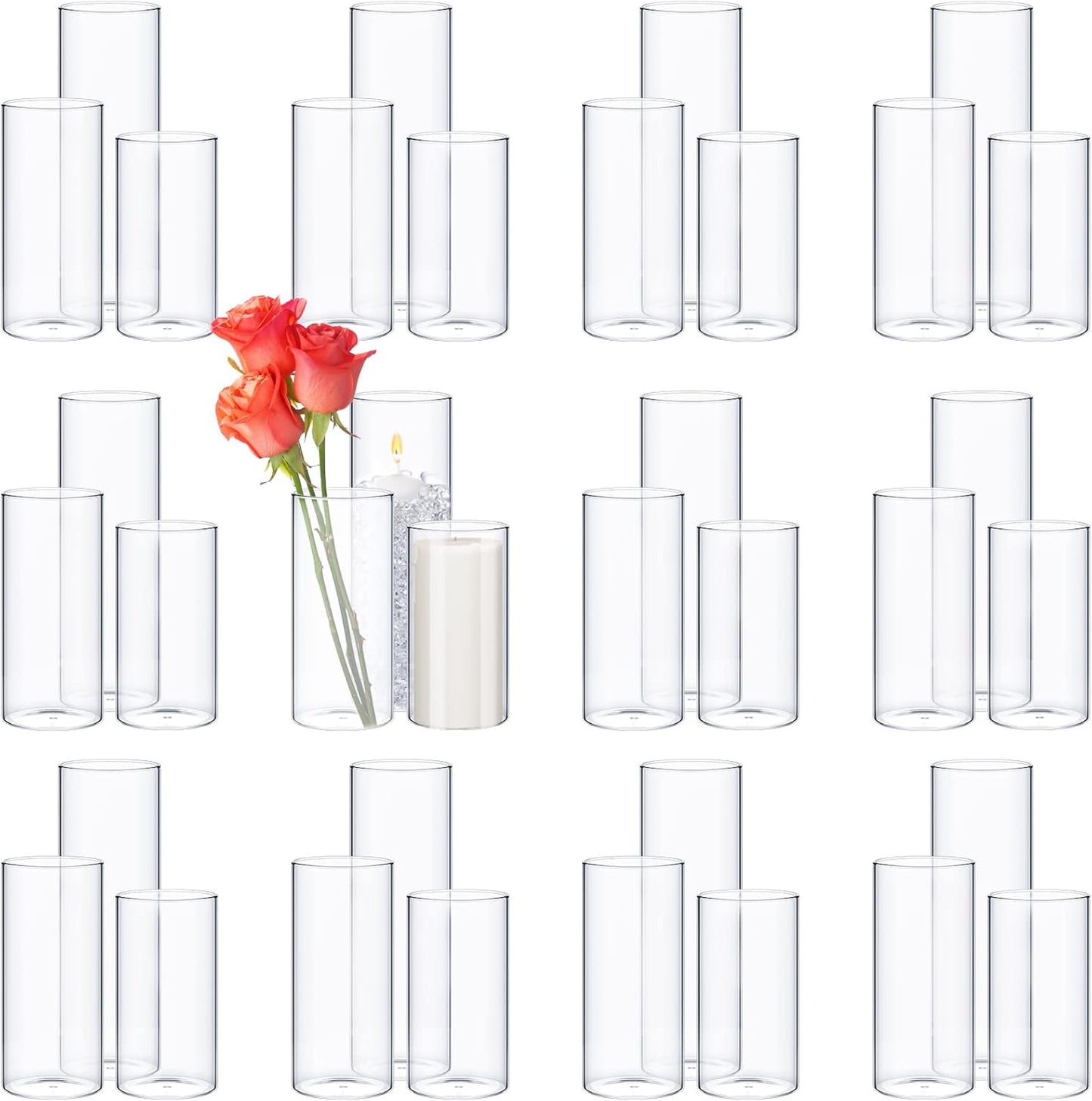 Sawysine 60 Pcs Glass Cylinder Vases 2.5''/2.95''/3.9'' Diameter Clear Flowers Vase Hurricane Floating Candles Holders for Table Centerpieces (2.5 x 5 in,2.5 x 6 in,2.5 x 8 in)