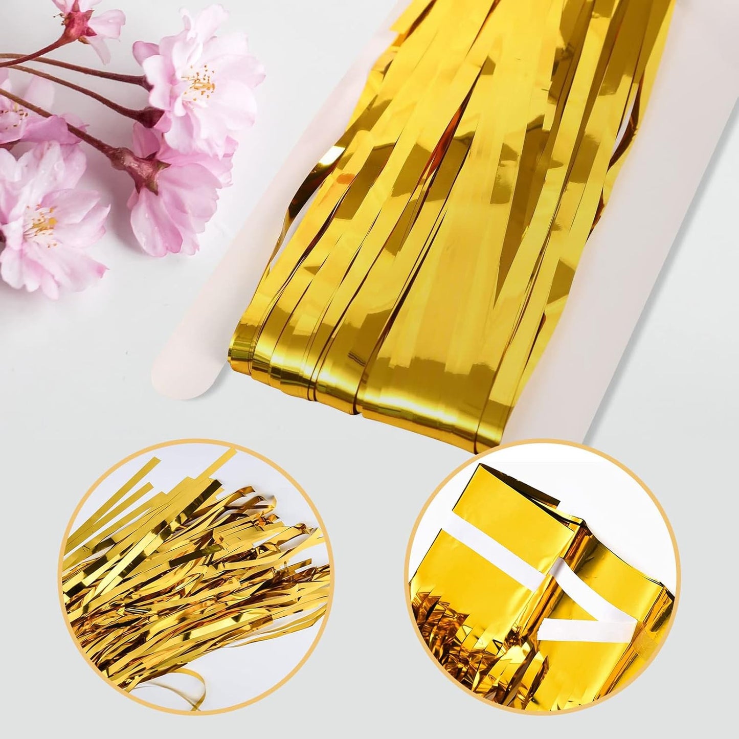 10 Pack Gold Backdrop Curtain 3.2ft x 8.2ft Metallic Tinsel Foil Fringe Curtains Photo Booth Background for Birthday Party Decoration Baby Shower Engagement Wedding Christmas Decoration (Gold)