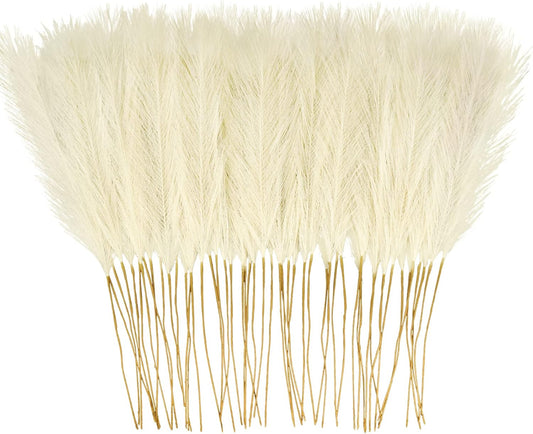 50PCS Faux Pampas Grass, 21.6" Short Artificial Pompous Grass Floral Fake Pompas Grass Branches Vase Filler Flower Arrangement for Home Wedding Boho Decor, Beige