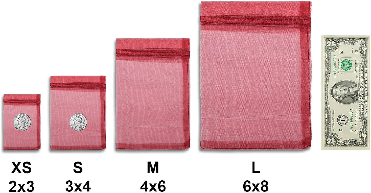 TheDisplayGuys 100-Pack 4x6 Maroon Sheer Organza Gift Bags with Drawstring, Jewelry Candy Treat Wedding Party Favors Mesh Pouch
