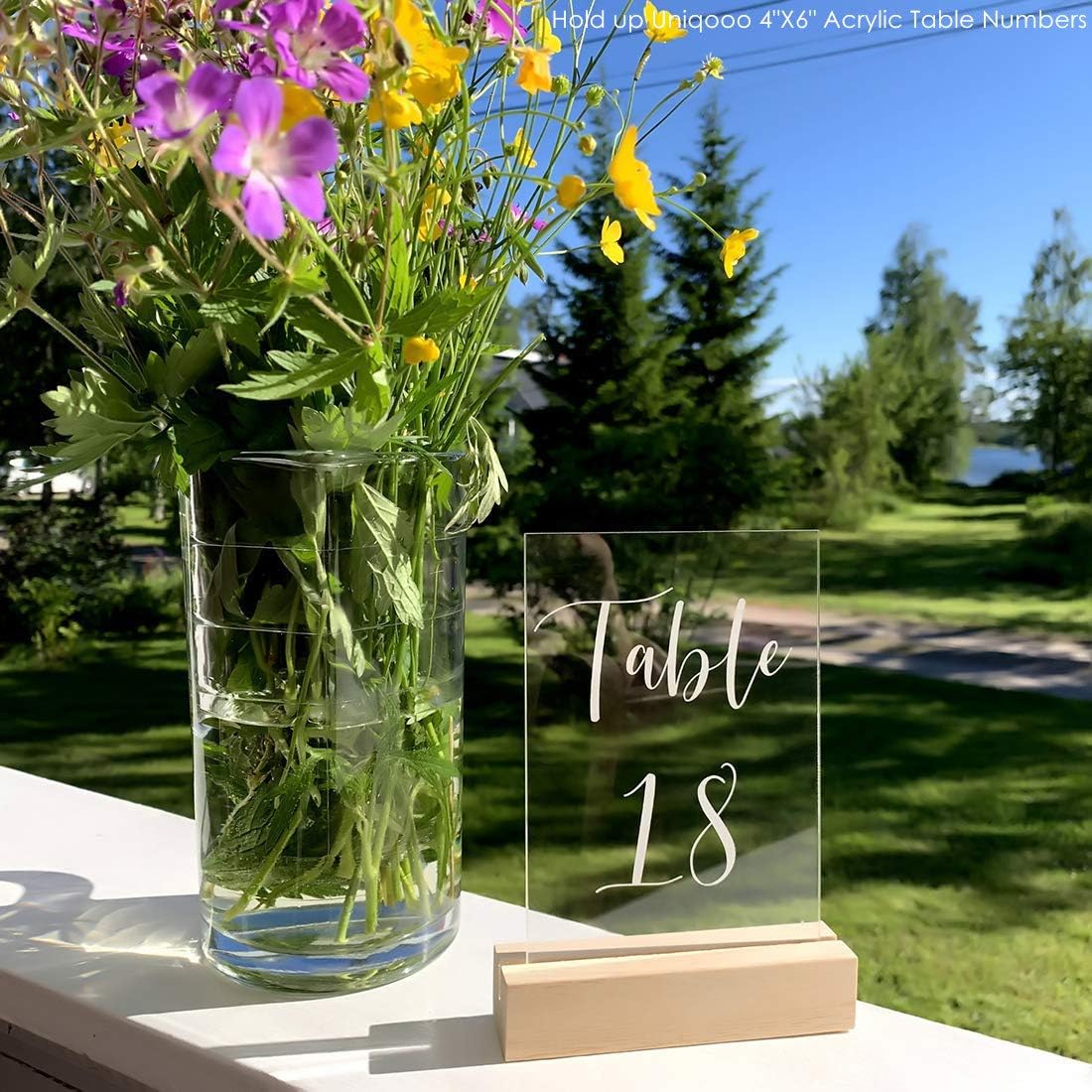 UNIQOOO 20 Pack Modern Sign Holders for Acrylic | Wood Table Number Display Stands | Place Card Holder, Photo Stand, Perfect for Retail Shop, Cafe Bar, Wedding Dinner Party and Events Decoration