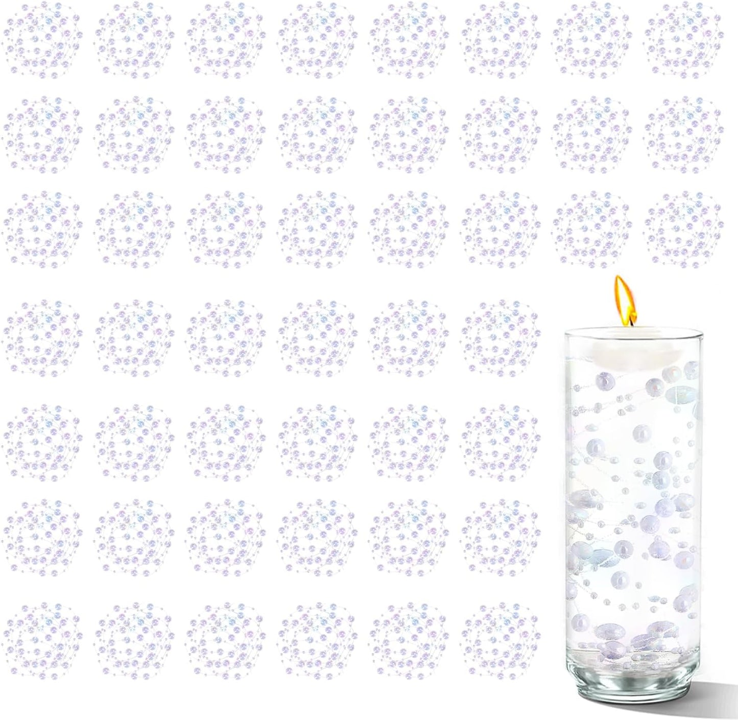 50 PCS Artificial Floating Beads for Centerpieces Vases, White Porcelain AB 8+3mm String Beads for Wedding Party Pearl String for Decor, String Pearls for Crafts Vase Filler