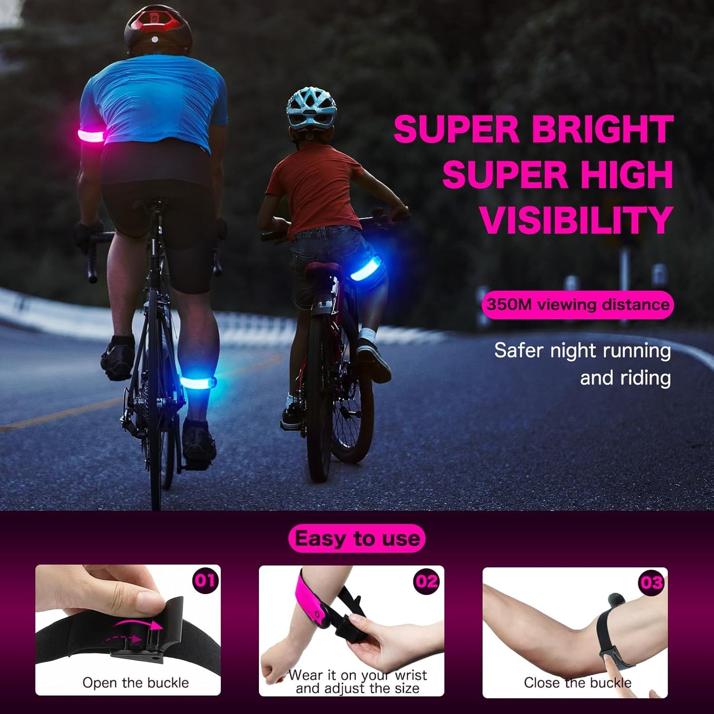 LED Armband Running USB Rechargeable(2 Pack), High Visibility Wristband for Runners, Joggers, Pet Owners, Cyclists, Adjustable Waterproof Reflective Bracelets for Night Running, Walking