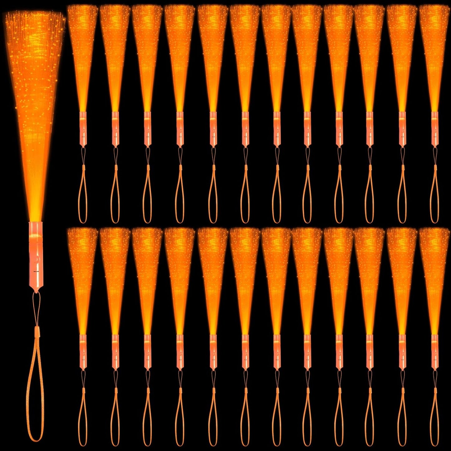 48 PCS Orange Glow Fiber Wands Sticks LED Light Wands 3 Modes Flashing Fiber Optic Light Rod Bulk Fiber Optic Wands Glow in The Dark Party Favors for Bar Wedding Party Supplies