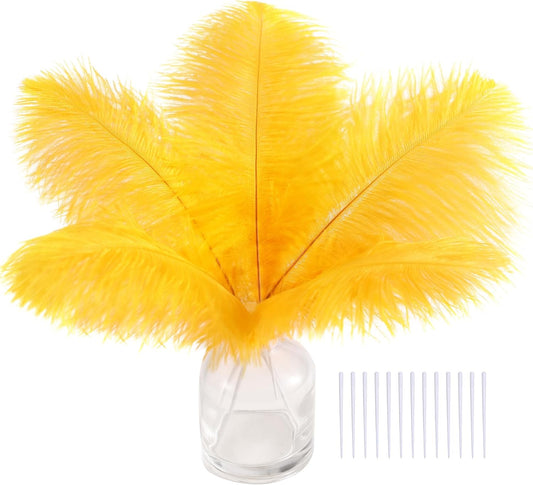 SOGUGOM Gold Craft Ostrich Feathers - 30PCS 6-8 inch Ostrich Feather Kit for Kindergarten Crafts, Dream Catchers and Mardi Gras(Gold)
