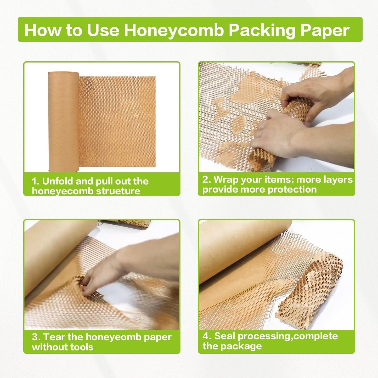 Honeycomb Packing Paper 20" x 1500' Recyclable Cushion Packing Paper Expanding Honeycomb Packing Paper Wrap Roll Eco Friendly for Moving Shipping Gift Packaging Breakables-Brown