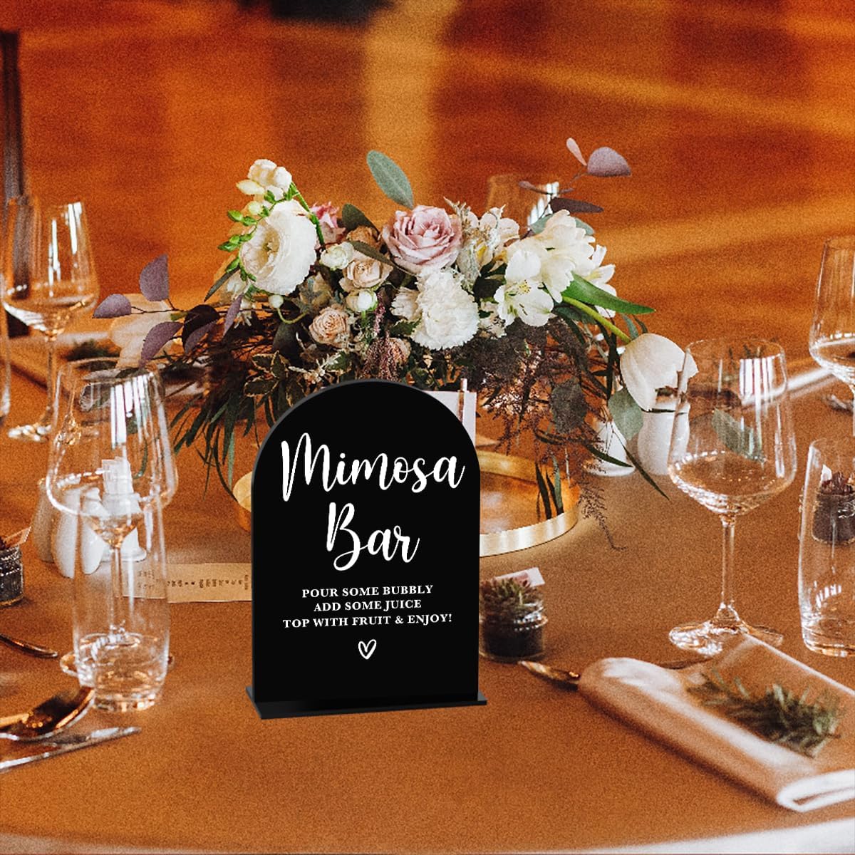Acrylic Wedding Signs, Bridal Shower Decorations, Mimosa Bar Signs for Reception, Modern Calligraphy Arch Acrylic Table Top Sign for Wedding Reception and Engagement Parties (Black)