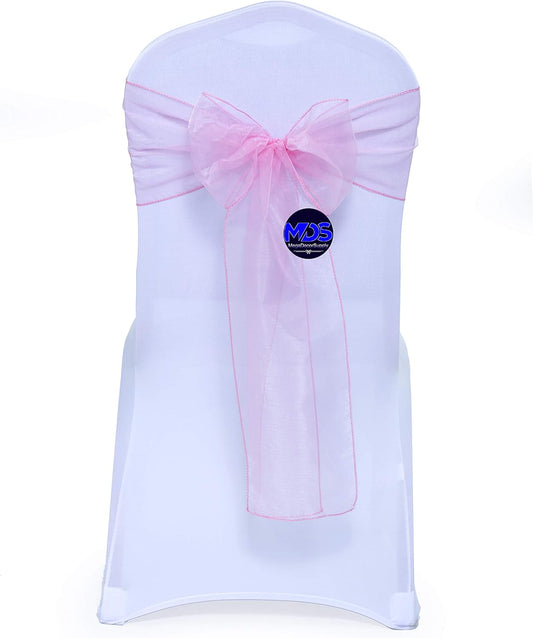 MDS Pack of 200 PCS Organza Chair Sashes Wider Dining Chair Bows Ribbon Tie Back for Wedding Party Birthday Bridal Shower Reception Event Banquet Home Chair Cover Decoration - Blush Pink