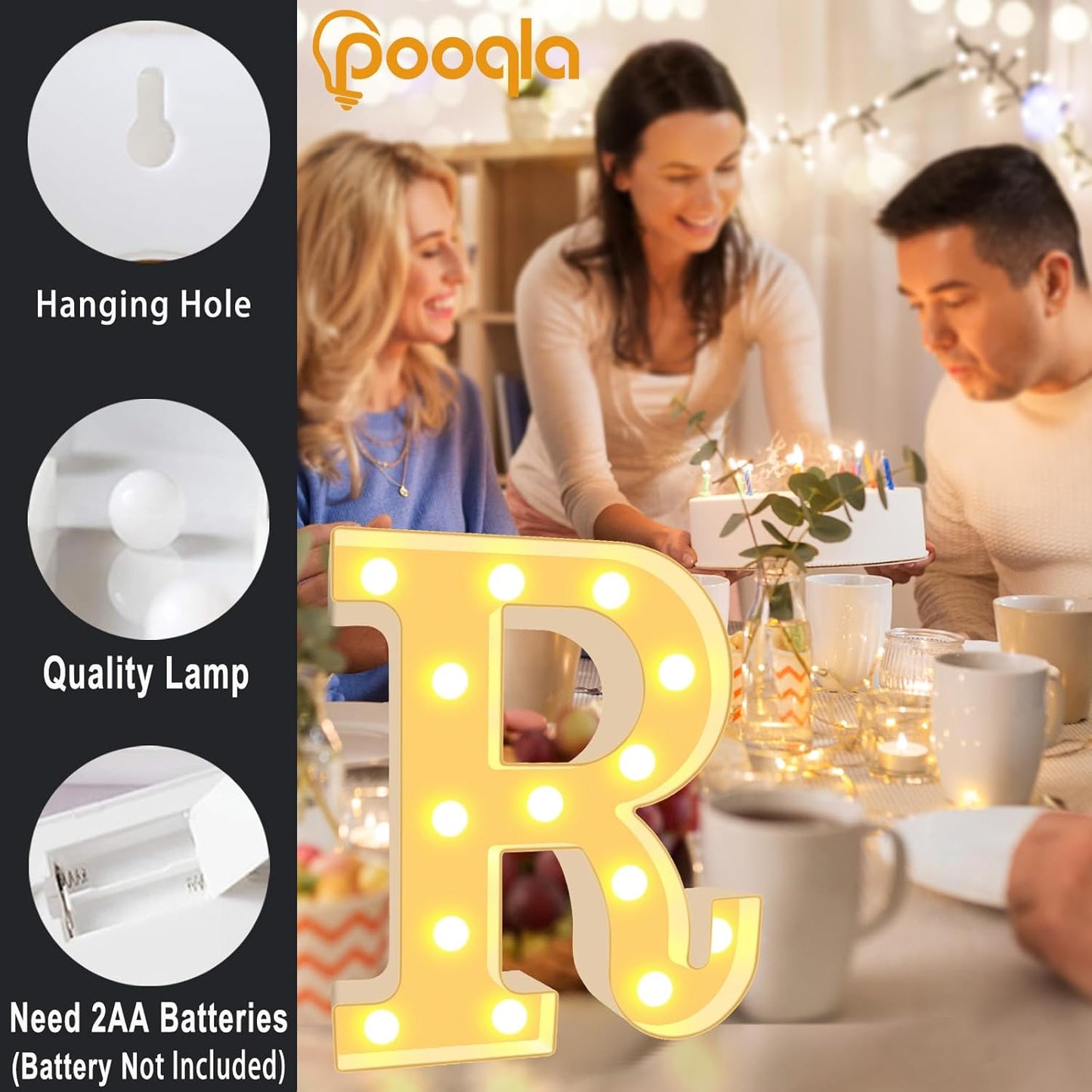 Pooqla LED Marquee Letter Lights, Warm White and Cool White Decorative Lighted Letters, Light Up Alphabet Letters for Boys Girls, Party, Wedding, Bar, Night Light, Birthday Decoration, Letter V