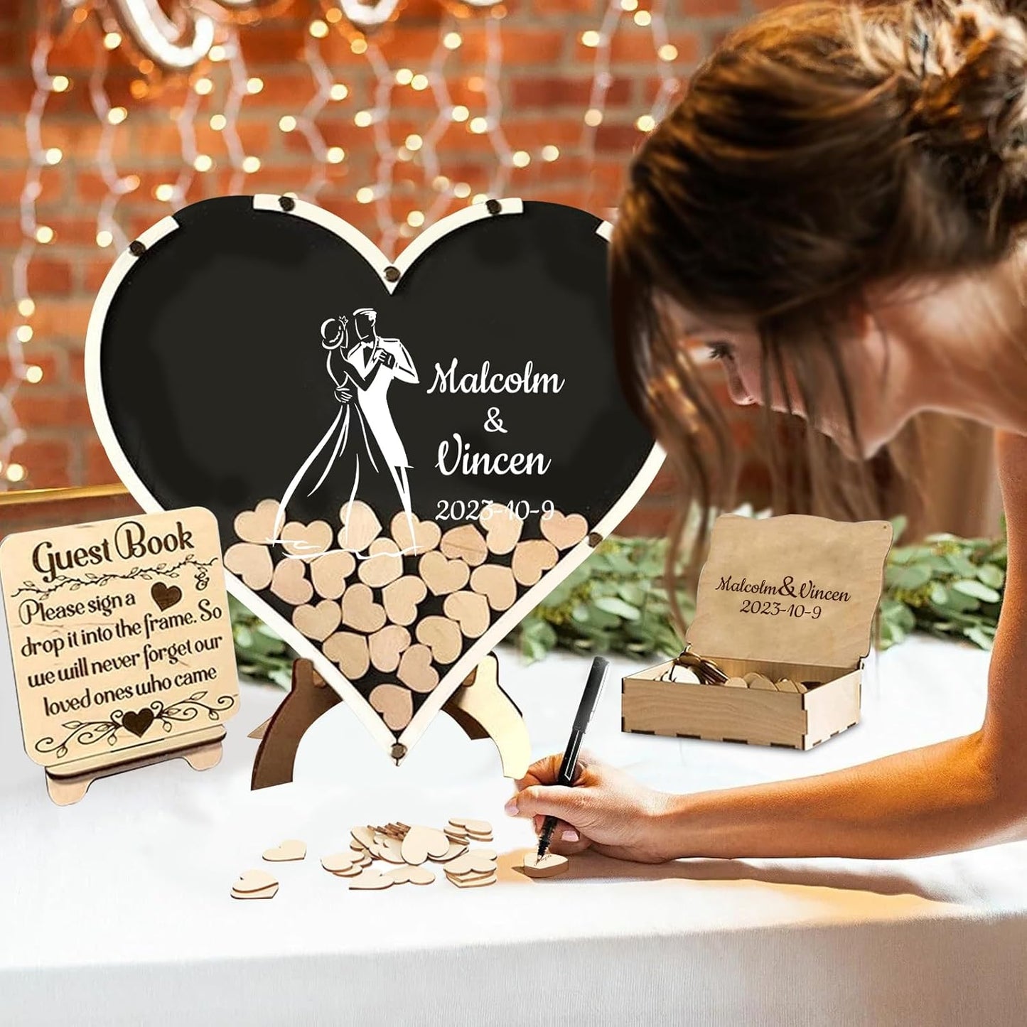 Personalized Wedding Guest Book Alternative Custom Name & Date Guestbook Sign Customized Guest Book Drop Box Decor for Wedding Anniversary Party Birthday(Style 2)