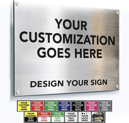 Custom Metal Signs, Personalized Aluminum, Safety Signs - Waterproof Outdoor Business - White Aluminum (Silver Brushed, 18x12 In)