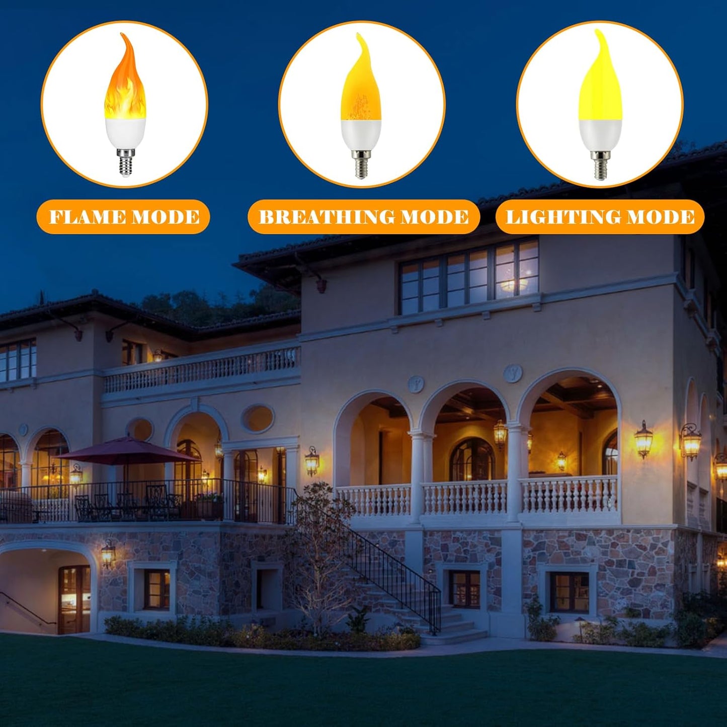 E12 LED Flickering Candelabra Flame Effect Light Bulbs - Upgrade Flicker Candelabra Torch Fire Effect Lights Bulbs for Outdoor Halloween Xmas Holiday Decorations Indoor Lamp (6 Pack)