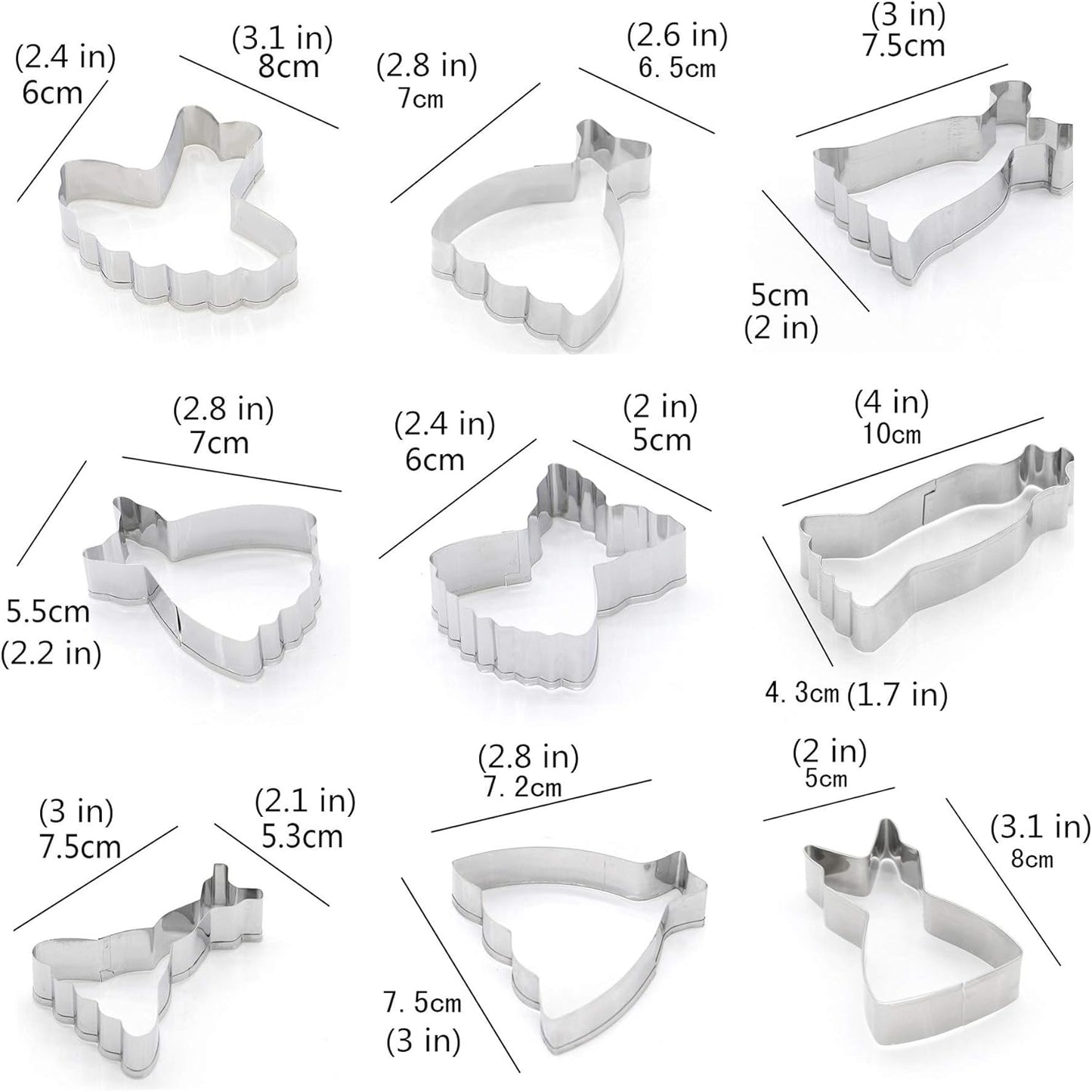 Mini Dress Cookie Cutter Set of 9 pcs, Stainless Steel Mini ONE-BITE SIZE Wedding Dress Shaped Fondant Cutters Baking Molds