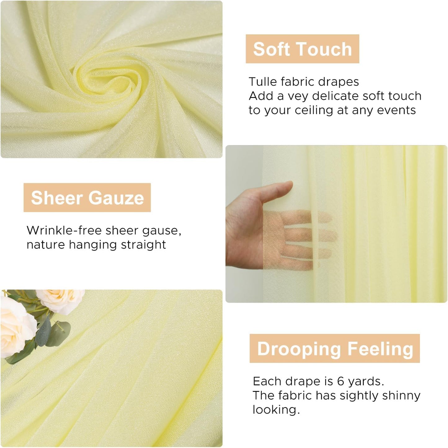 Wokceer Beige Wedding Arch Draping Fabric Backdrop 4 Panels 28.7" X 20FT Sheer Drapes Fabric for Wedding Arbor Ceremony Party