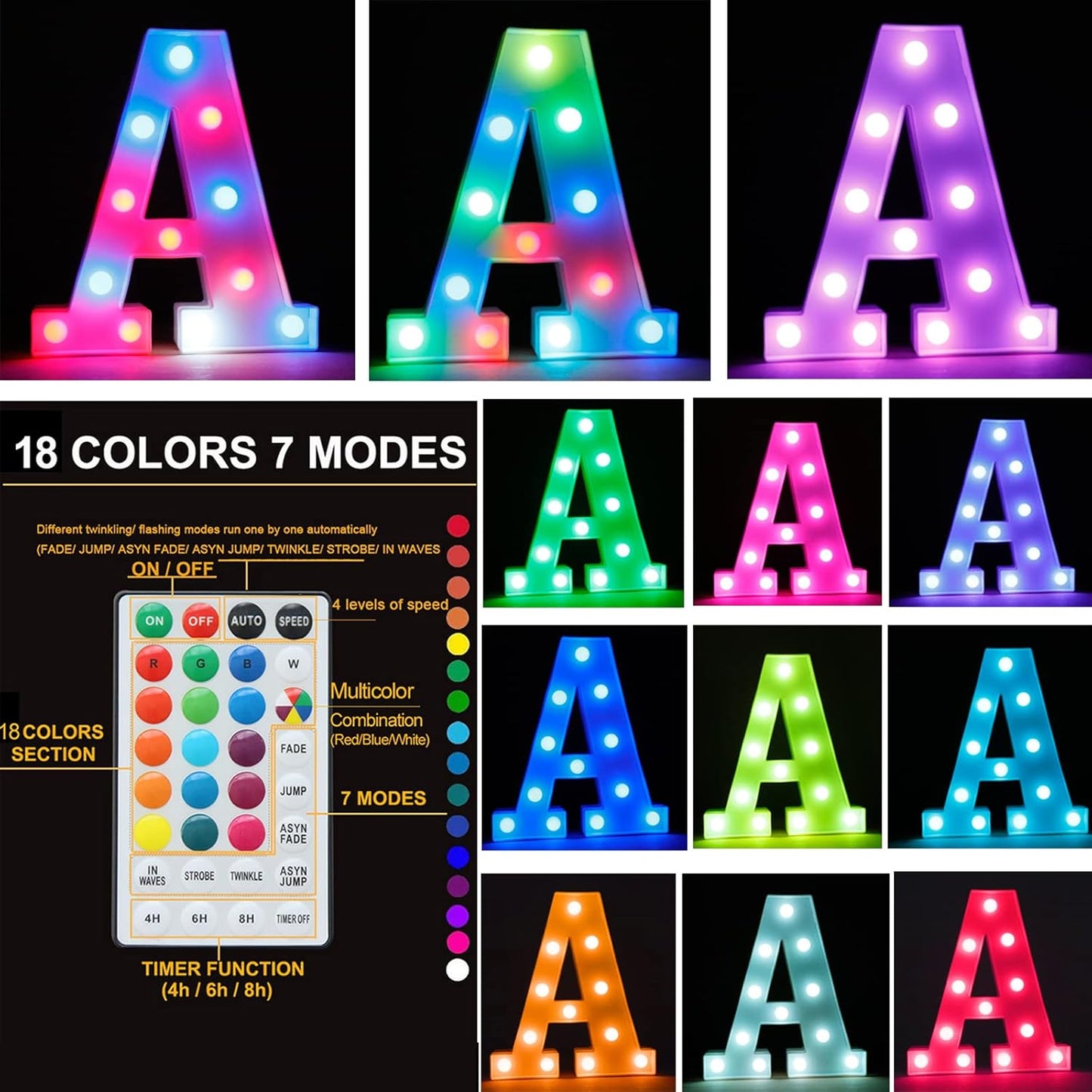 Light Up Colorful LED Marquee Letter lights, 18 Colors Changing Alphabet Letters Sign with Remote Timer for Night Light Girls Bedroom Wedding Birthday Party Lamp Christmas Home Bar Decor- Colorful I