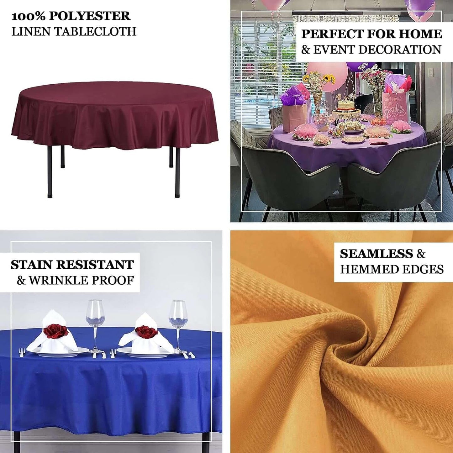 Efavormart Round Tablecloth, 70 Inch Stain & Wrinkle Resistant Washable Table Cloth, Decorative Polyester Fabric Table Cover for Banquet, Wedding, Dining- Navy Blue