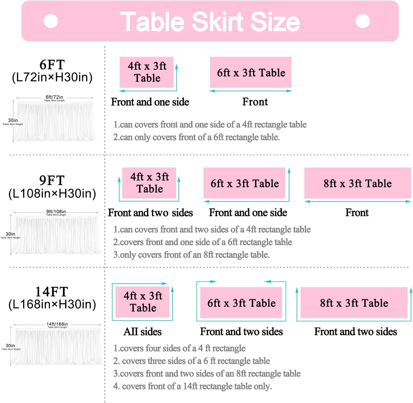 9ft Table Skirt White Tulle Tablecloth Tutu Table Skirt for Wedding Bridal Baby Shower Birthday Party Cake Dessert Buffet Banquet Decorations
