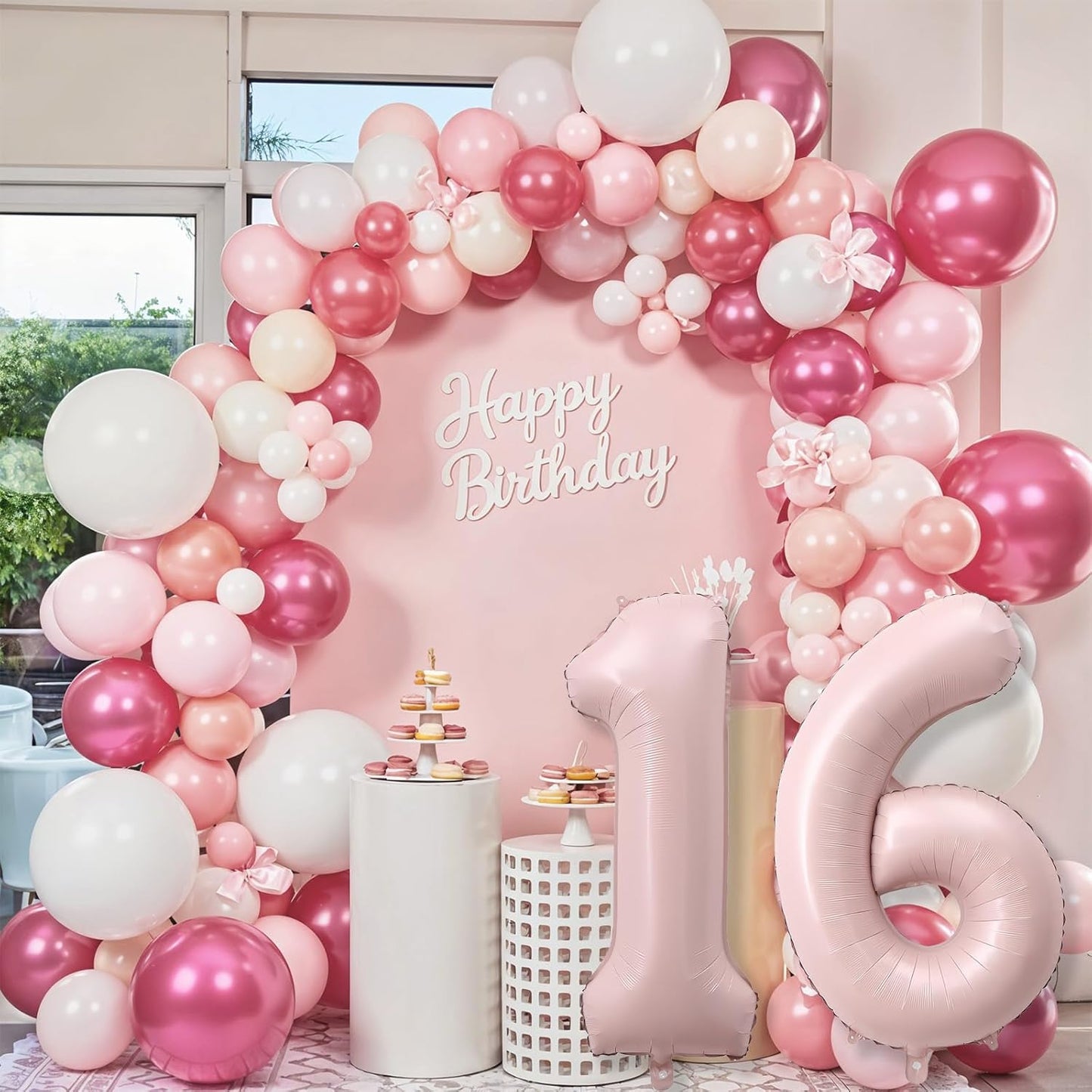 Light Pink Sweet 16th Birthday Balloon for Girls, 40 Inch Self Inflating Mylar Number 16 Balloons, Big Blush Pastel Pink Foil 1 & 6 Helium Balloon 16 for Women Coquette 16th Birthday Party Decorations