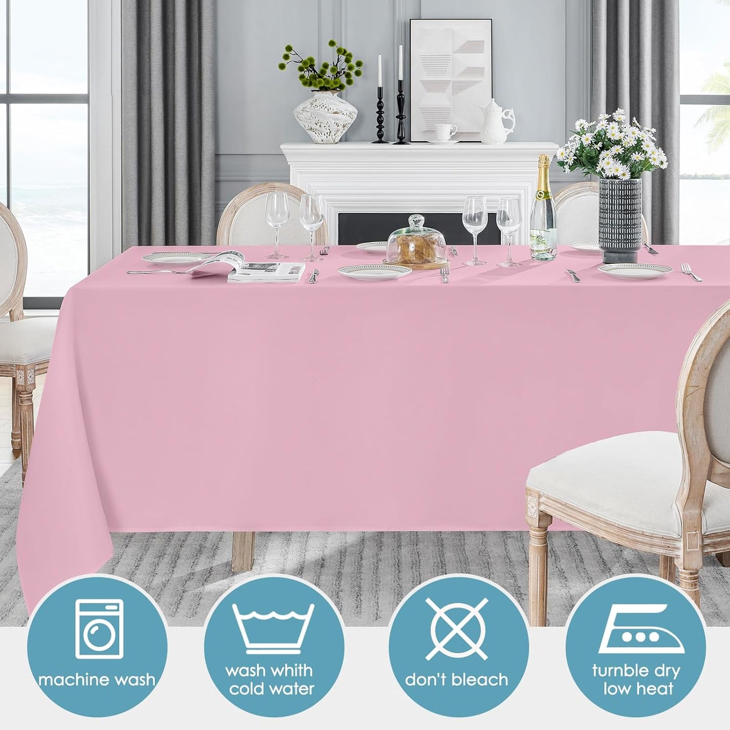 VidaFete Tablecloth 10 Pack 90 * 132inch Rectangle Table Cloth Polyester, Stain Wrinkle Resistant Polyester Dining Table Cover for Kitchen Dinning Party Wedding Rectangular Buffet Decoration(Pink)