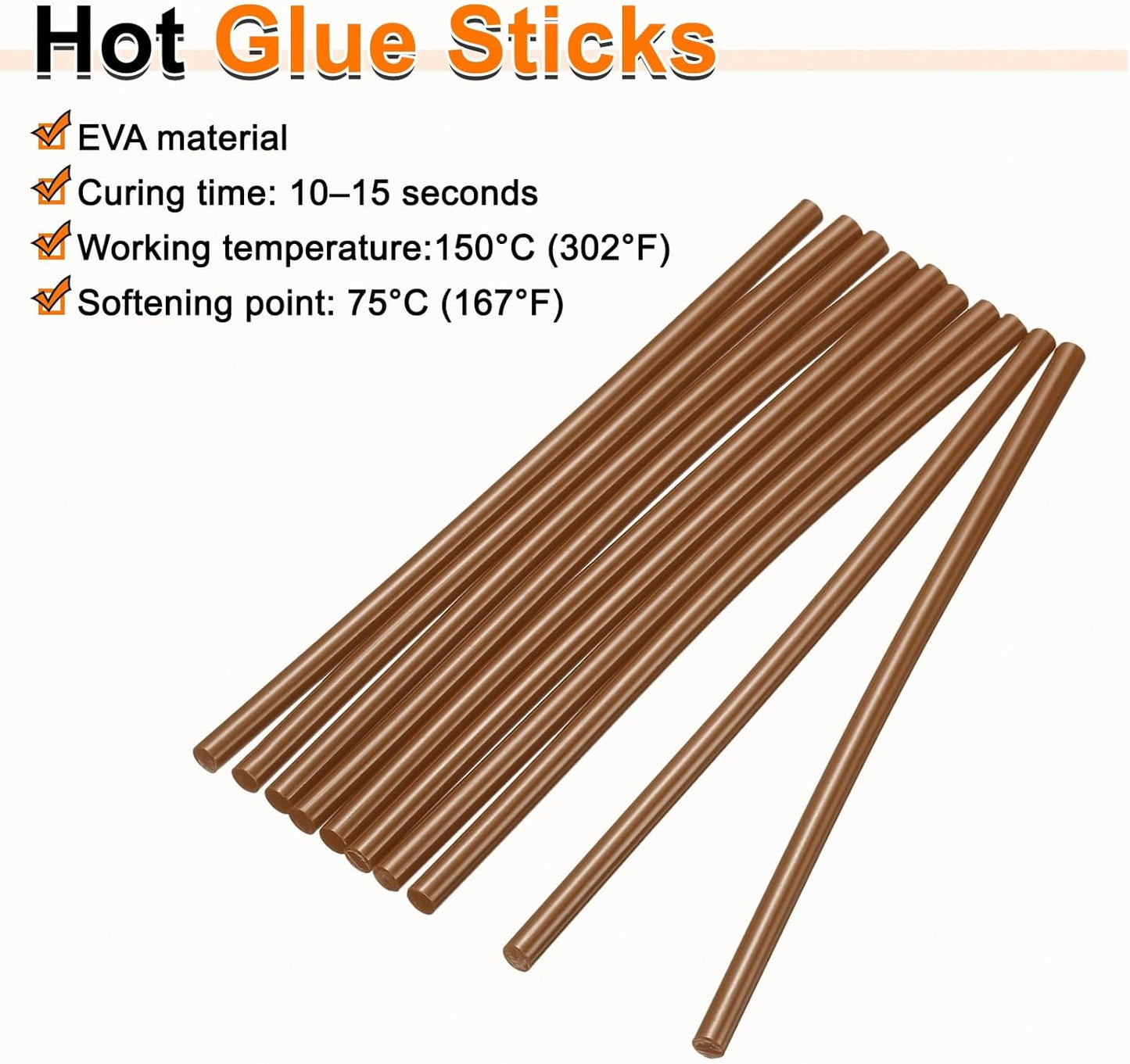 HARFINGTON 10pcs Hot Glue Sticks 0.28" Dia x 11.81" Long EVA Mini Hot Melt Adhesive Glue Stick for Hot Melt Gun Wood Plastic Glass Flowers Fabrics Foam, Brown