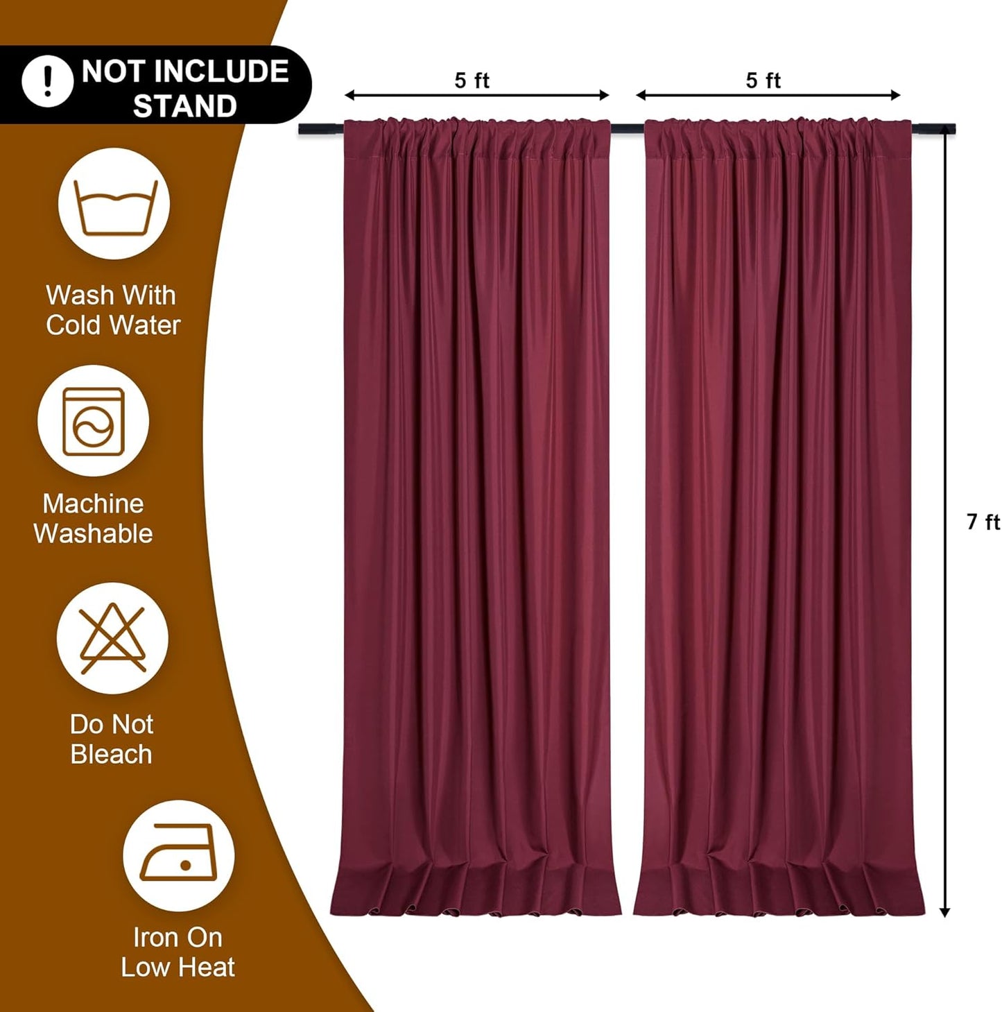 DWCN 10x7 FT Burgundy Backdrop Curtains for Parties, Photography Backdrop Drapes with Rod Pockets for Wedding Decorations Stage Birthday Family Gatherings, 2 Panels 5ft x 7ft