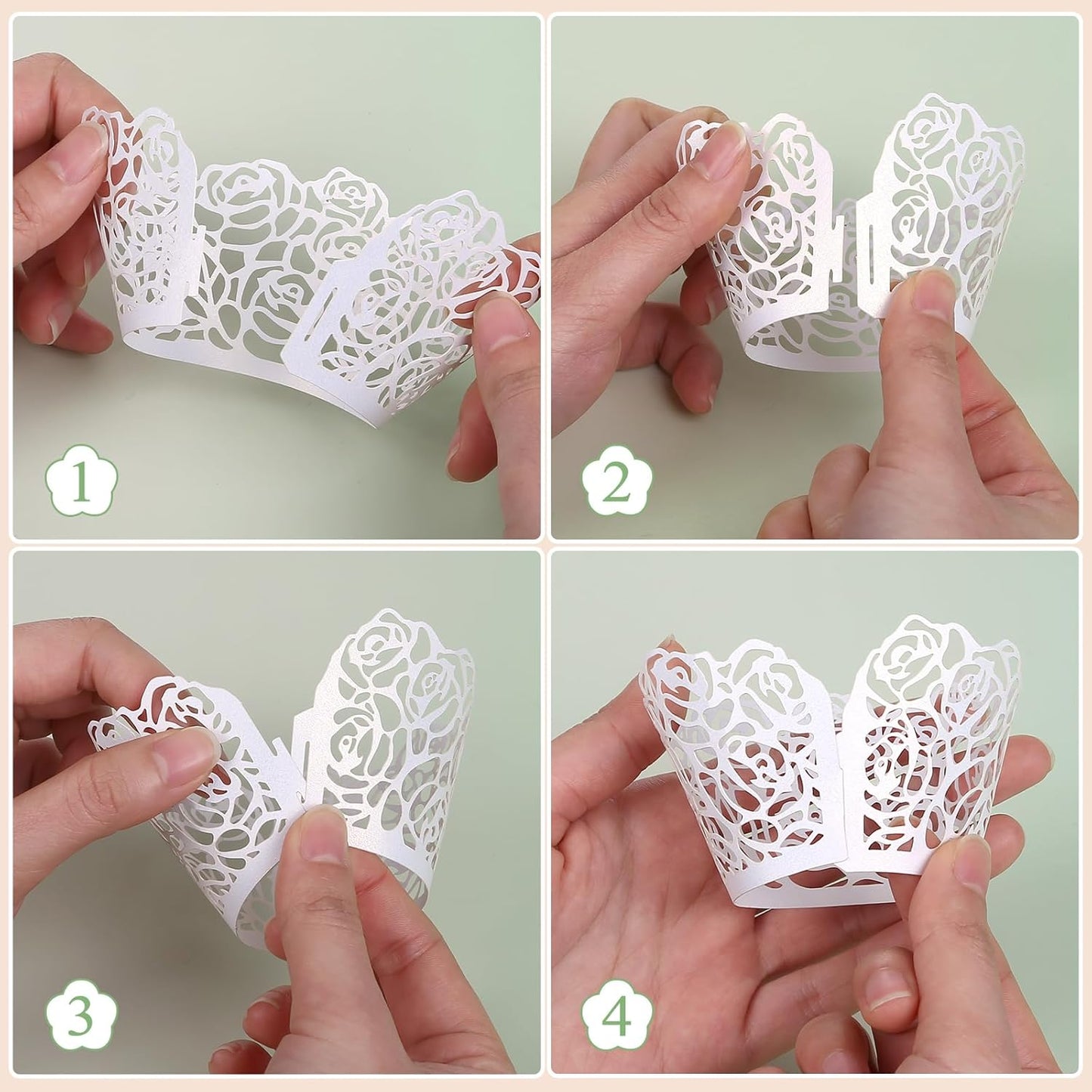 GWHOLE White Cupcake Wrappers, 50pcs Cupcake Liners with Rose Design Laser Cut Liners for Wedding Birthday Baby Shower Party Decorations Fancy Small Cupcake Decorations for Regular Cupcak