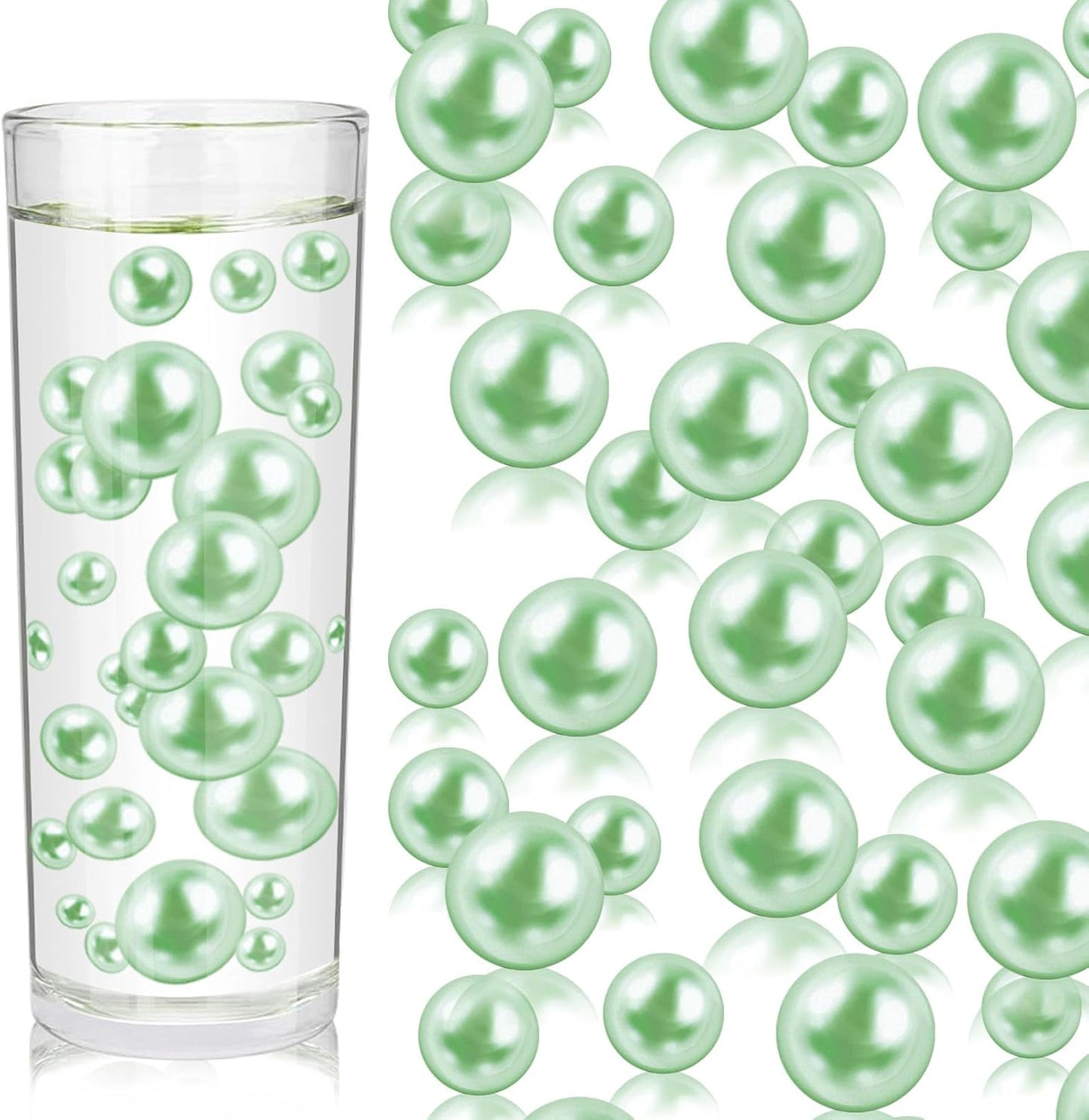 100PCS Faux Pearls Beads for Centerpiece Vases, Green Vase Filler Faux Pearls, No Holes Filler Beads for Mardi Gras St. Patrick's Day Party Wedding Table Decor, 14/20/30mm