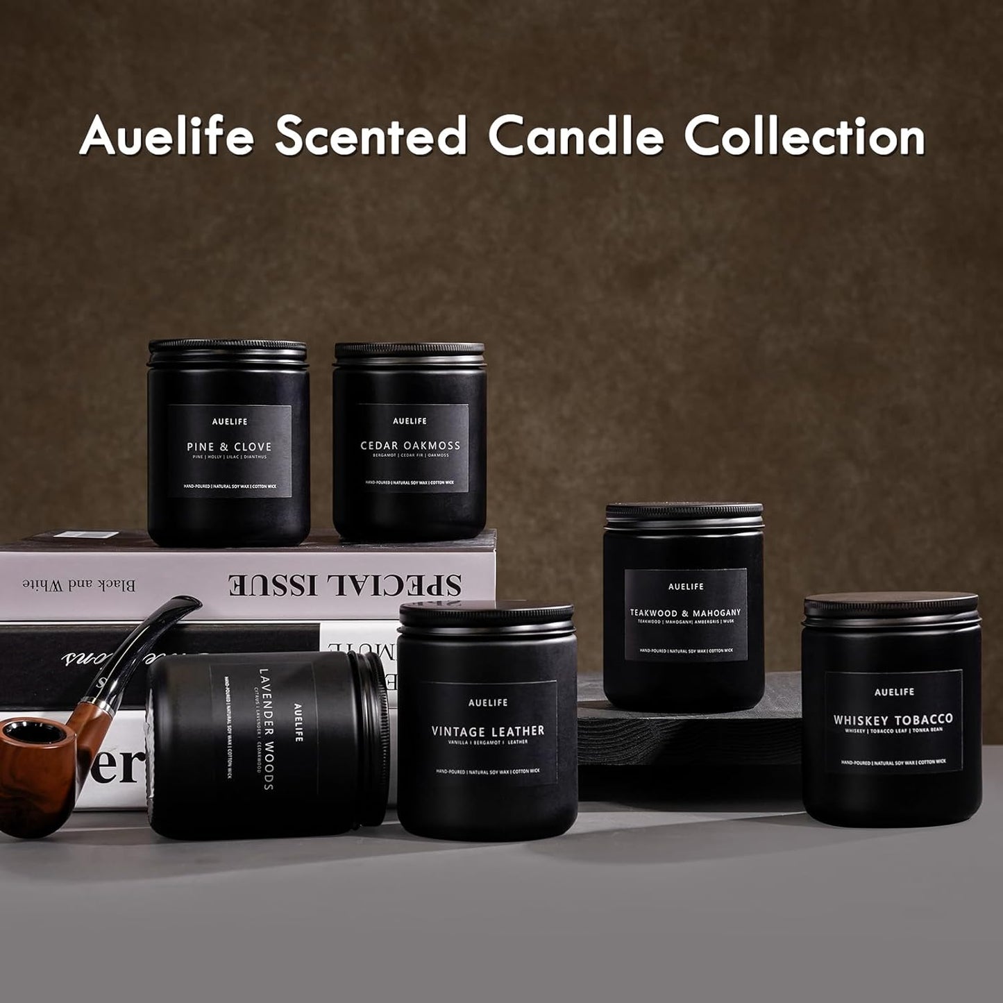 Scented Candles Set | Candle for Men, Soy Candles for Home Scented, Gifts for Men - Mens Gifts, 4 Pack Candle Gift for Dad Fathers Day (Leather/Vintage Oak/Amber Patchouli/Magnolia & Sandalwood)