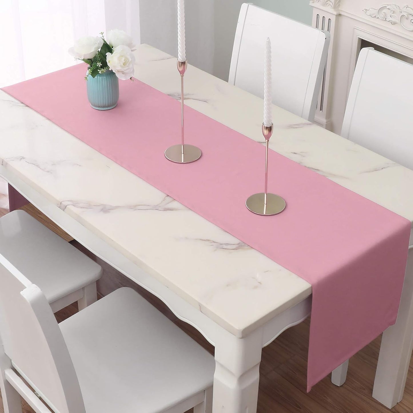 DUALIFE Baby Pink Table Runner 14x72 Inches,Romantic Rose Pink for Wedding Anniversary Party Decor Baby Shower and Birthday Party Cake Table Decorations 1 Piece