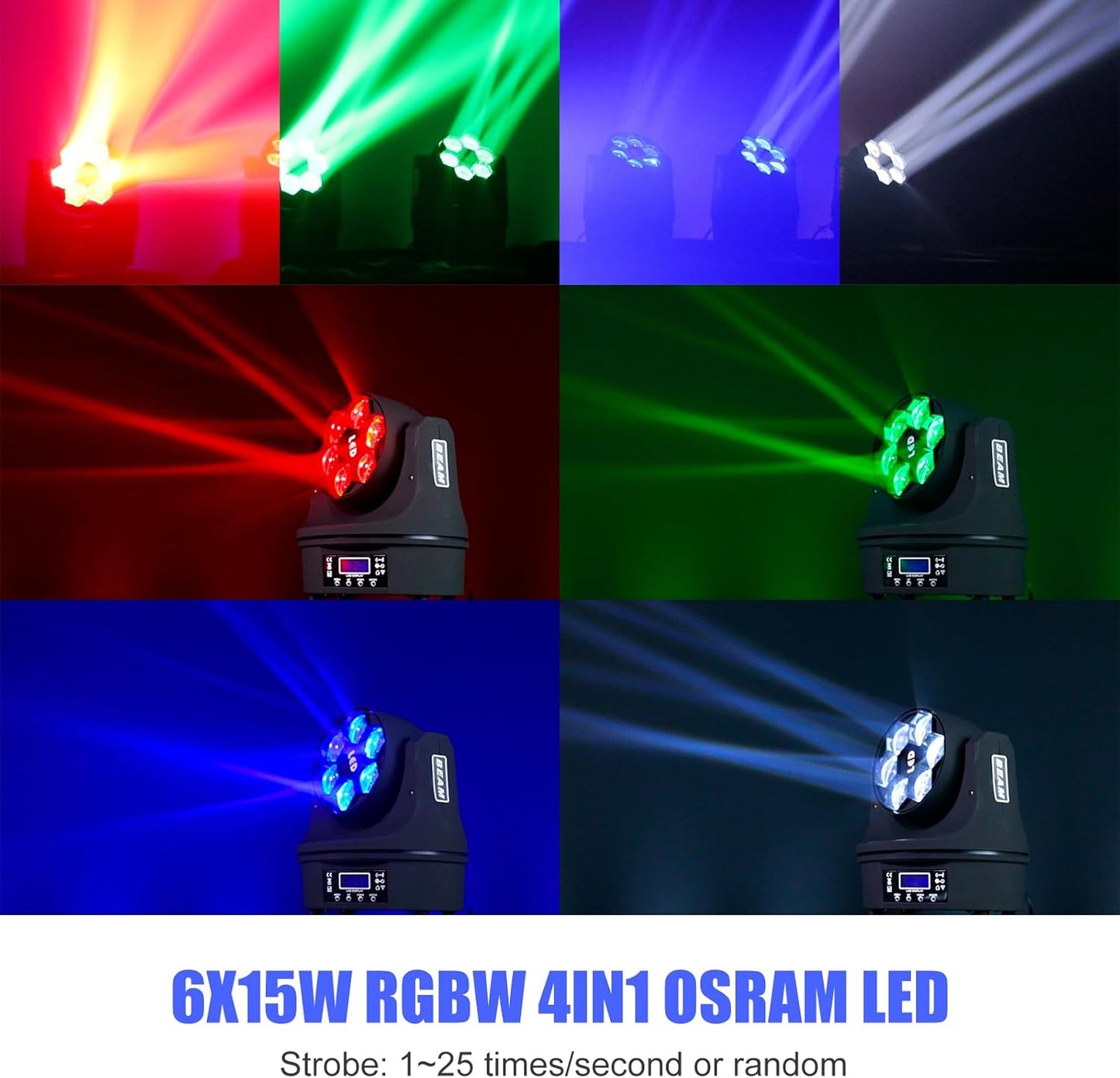 6x15W Mini Bee Eye Moving Head DJ Light, 90W LED RGBW Stage Light Rotate Beam Spot Effect, DMX Sound Activated Remote Control for Parties Wedding Bar Church Show (RGBW 4in1)